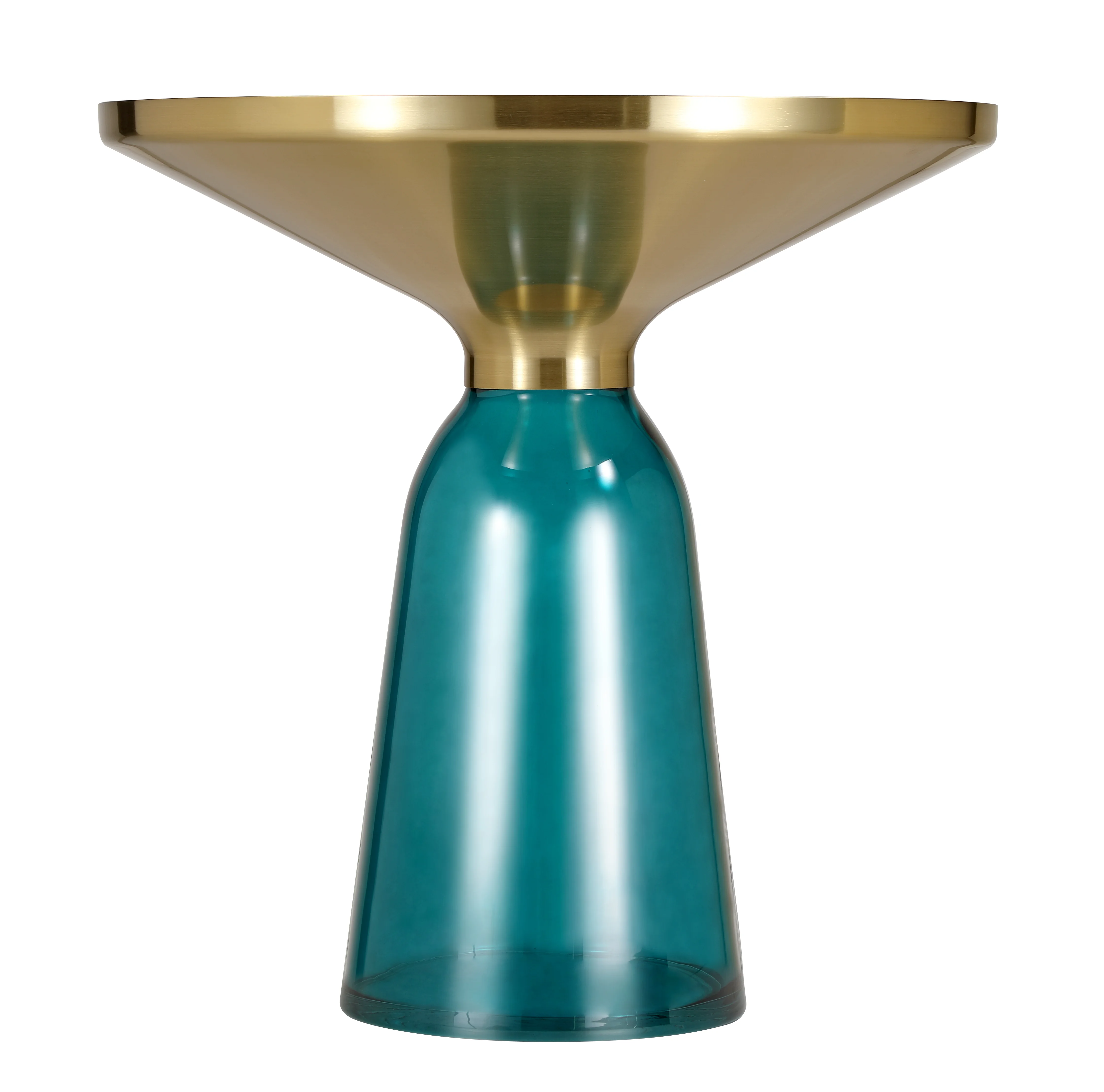 Tully Collection Glass side Table Blue glass, Gold Rim with white sintered stone top