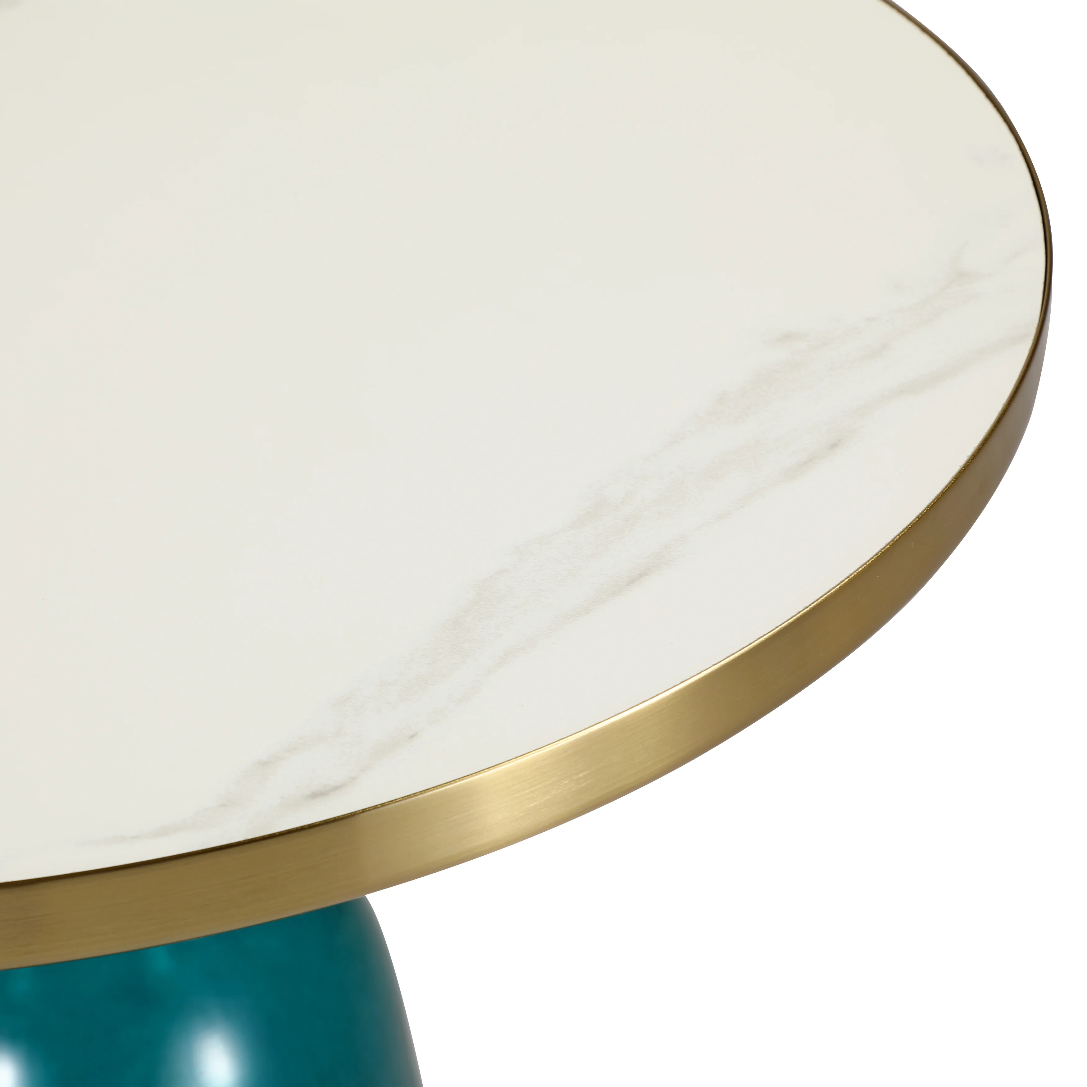 Tully Collection Glass side Table Blue glass, Gold Rim with white sintered stone top