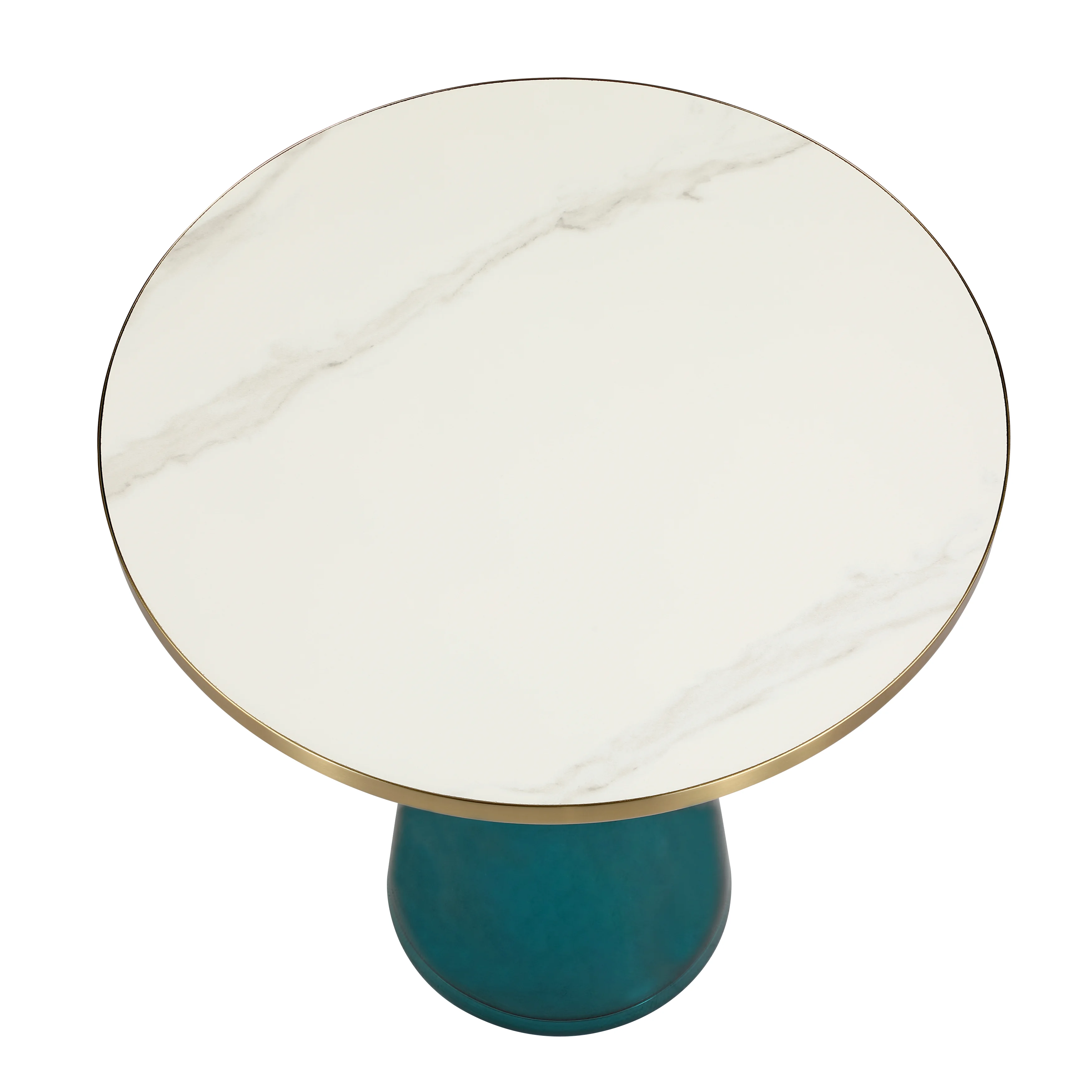 Tully Collection Glass side Table Blue glass, Gold Rim with white sintered stone top