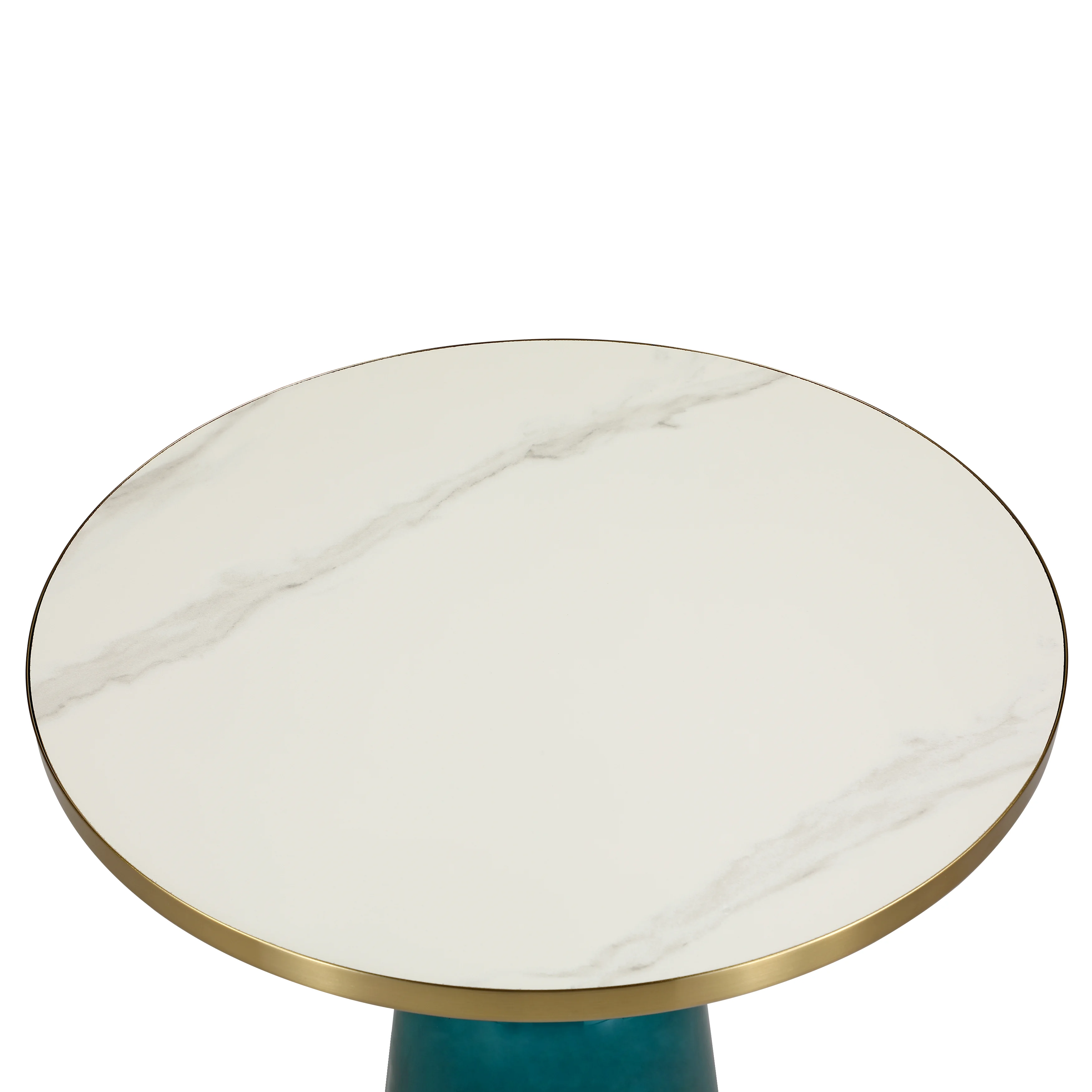 Tully Collection Glass side Table Blue glass, Gold Rim with white sintered stone top