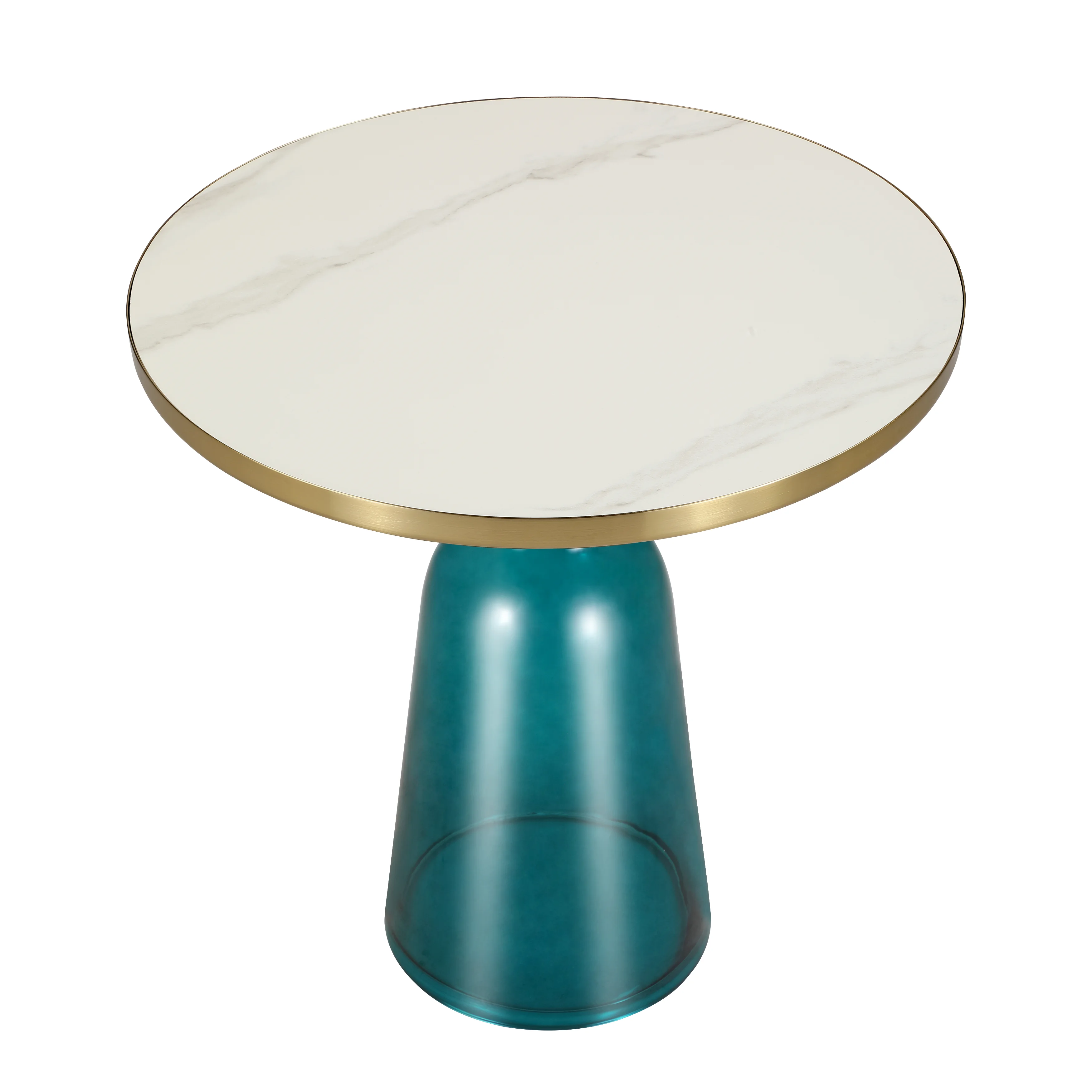 Tully Collection Glass side Table Blue glass, Gold Rim with white sintered stone top