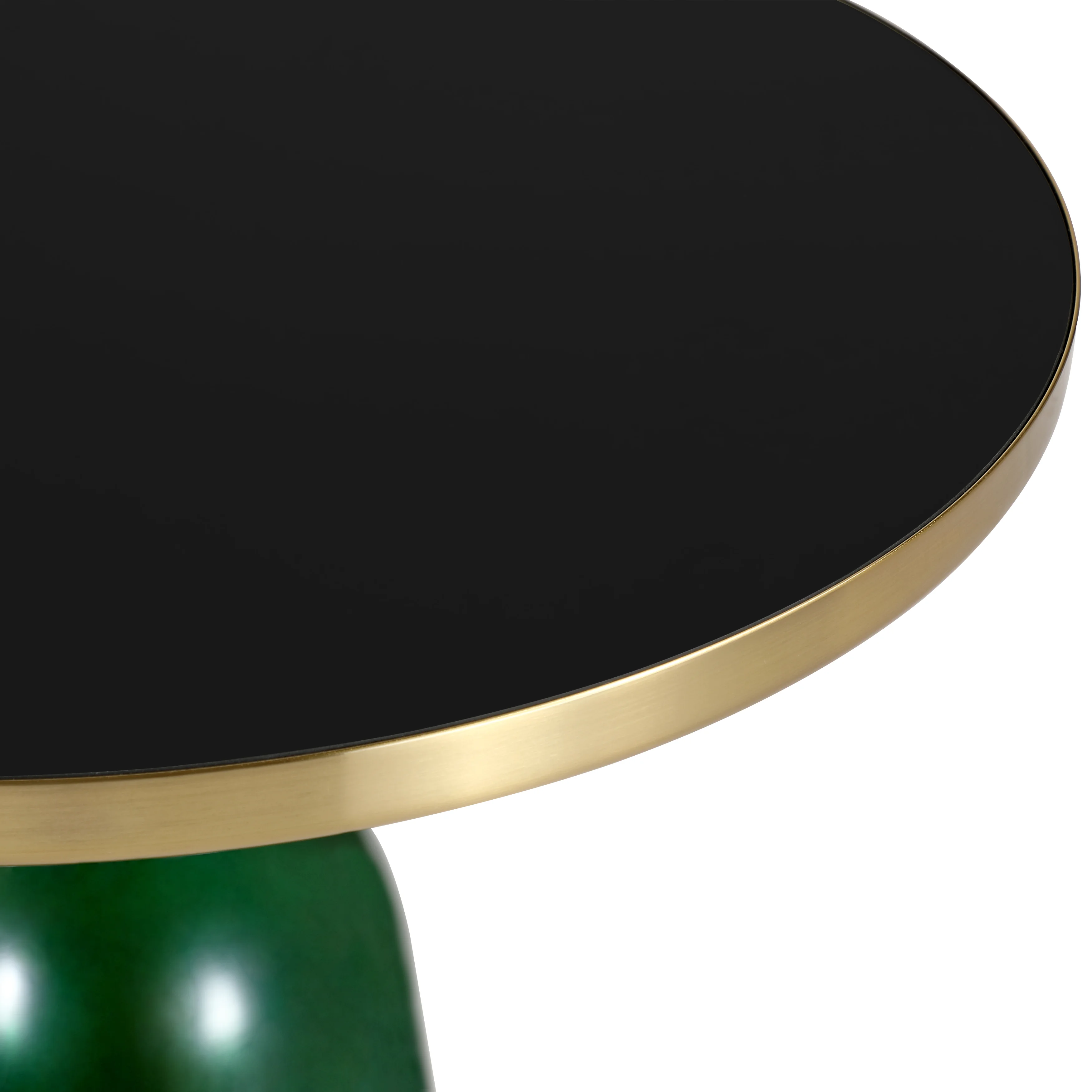 Tully Collection Glass side Table Green glass, Gold Rim with Black Glass top