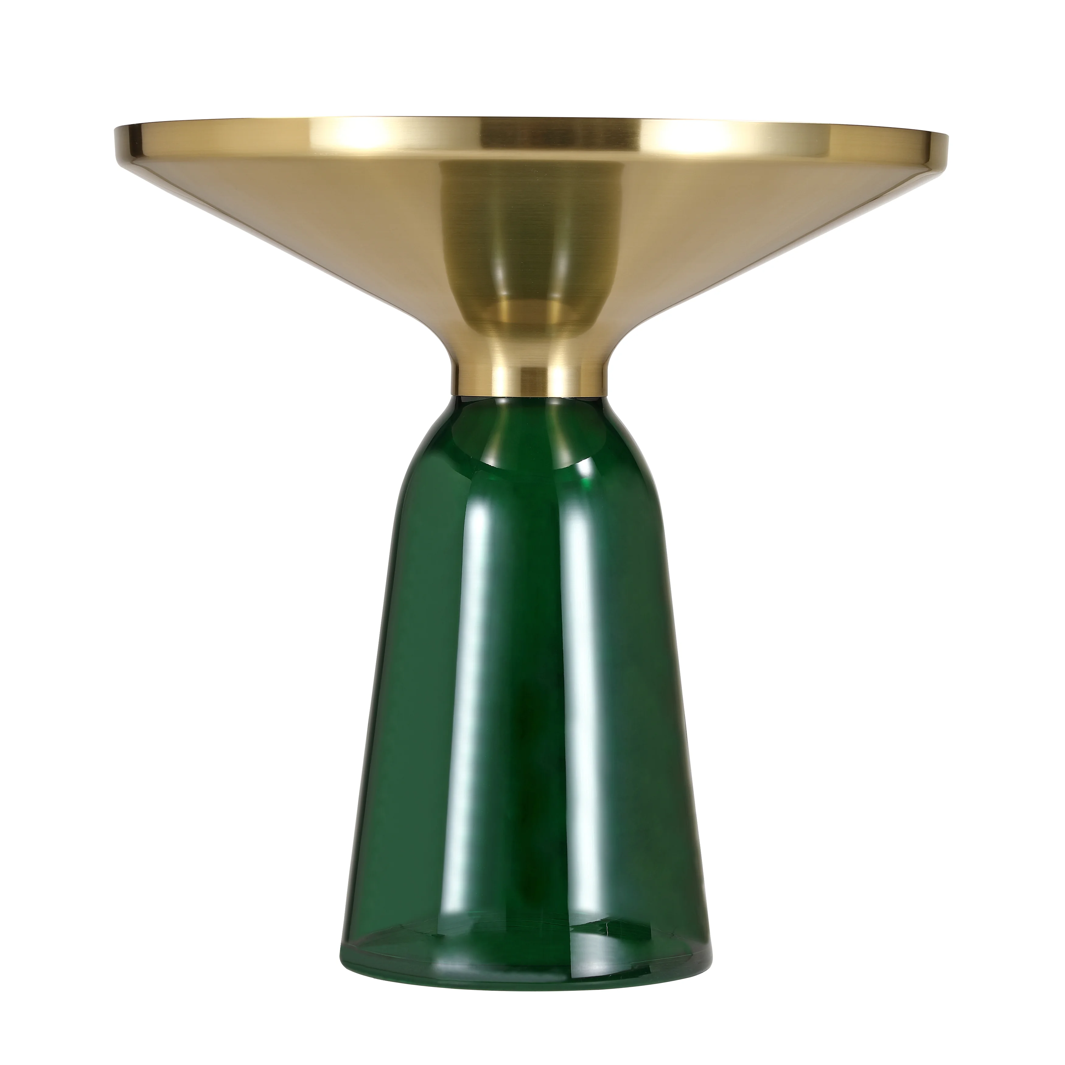 Tully Collection Glass side Table Green glass, Gold Rim with Black Glass top