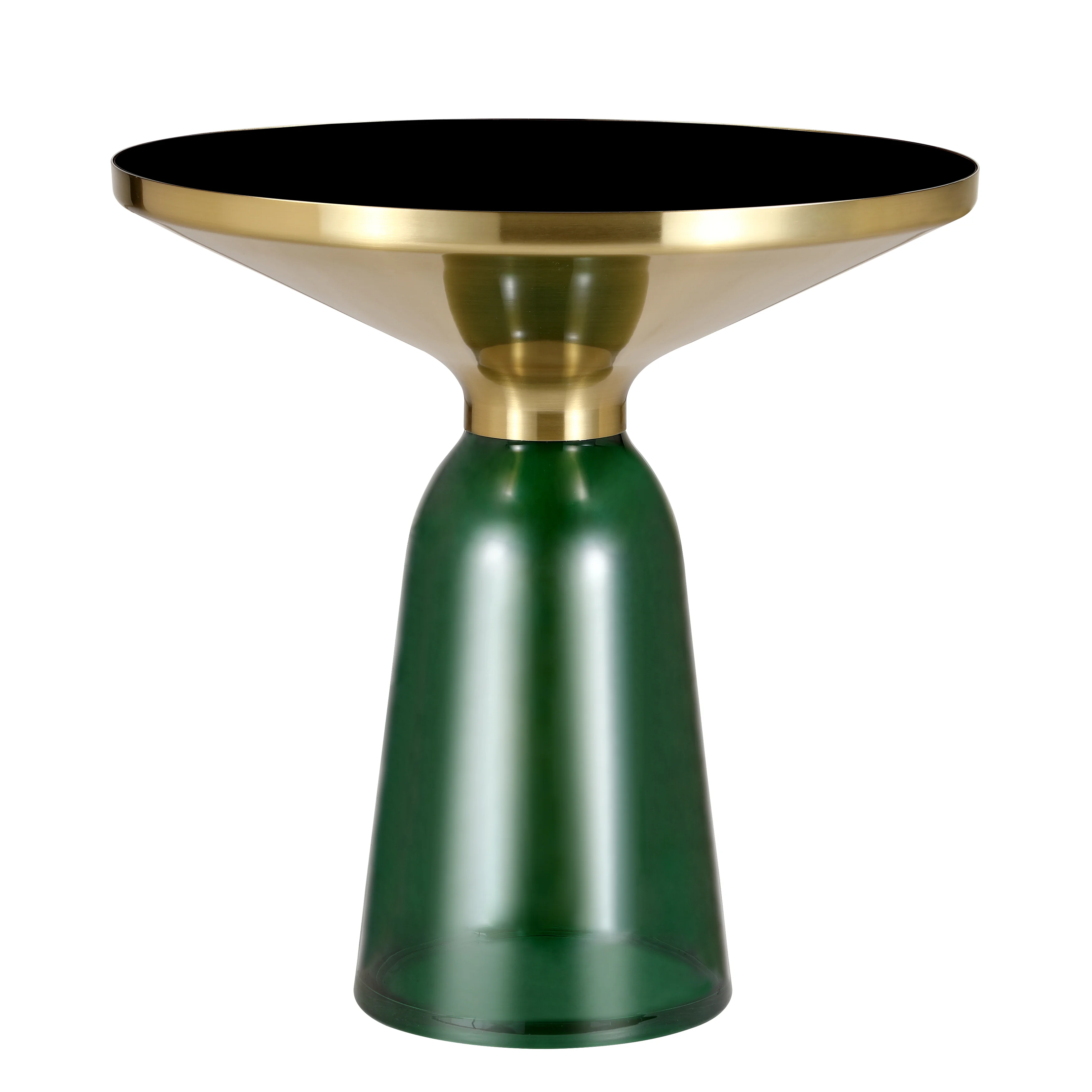 Tully Collection Glass side Table Green glass, Gold Rim with Black Glass top