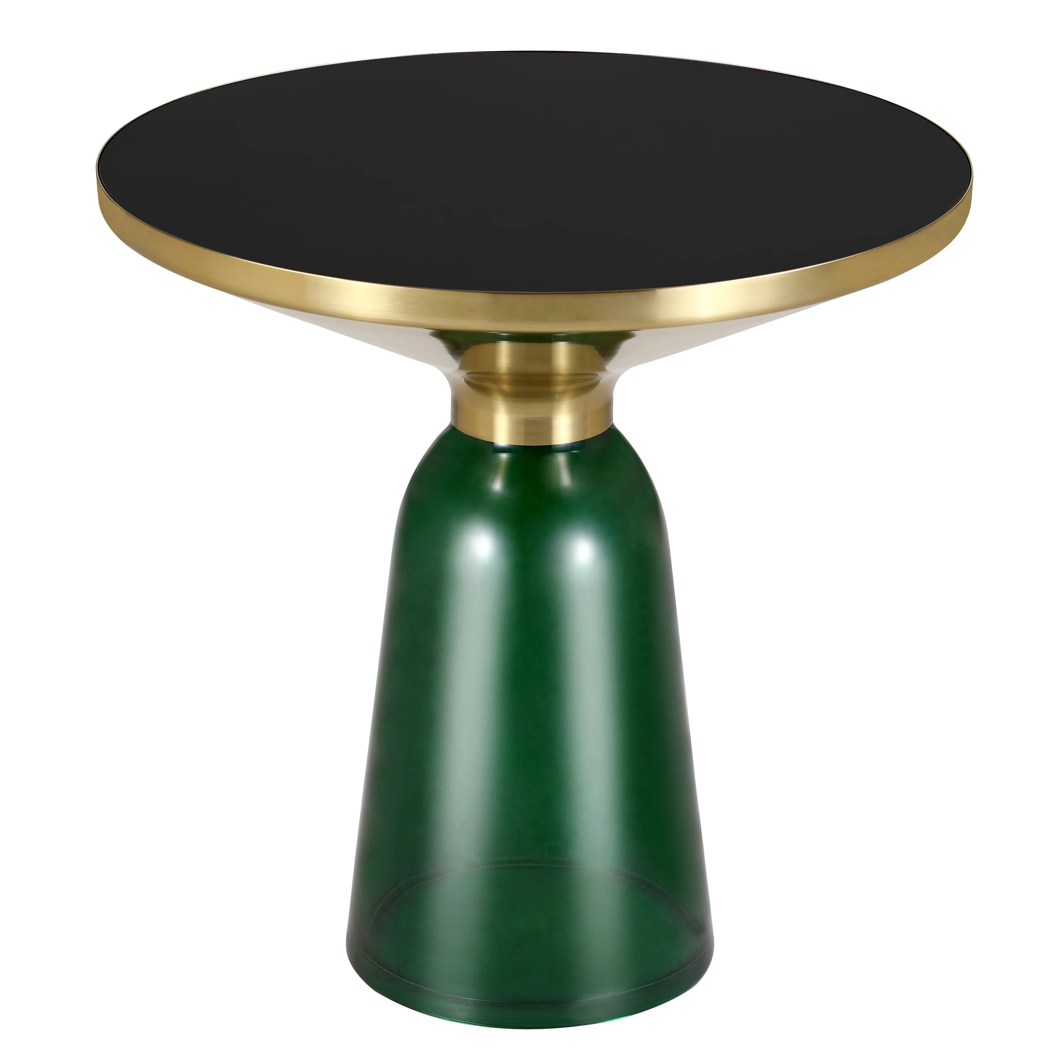 Tully Collection Glass side Table Green glass, Gold Rim with Black Glass top