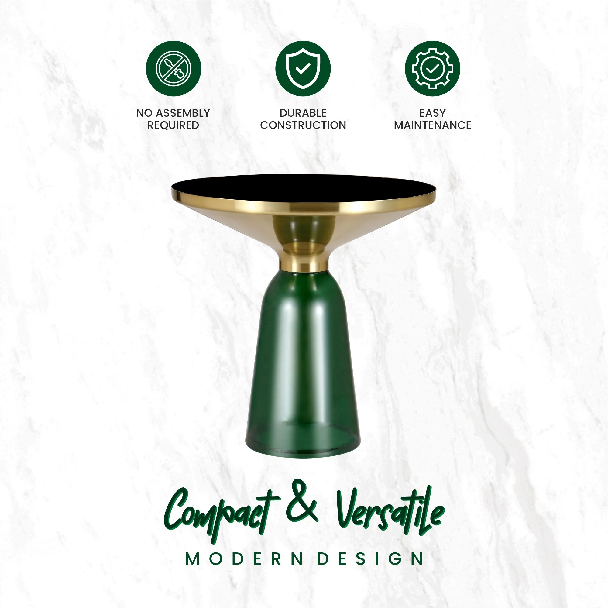 Tully Collection Glass side Table Green glass, Gold Rim with Black Glass top