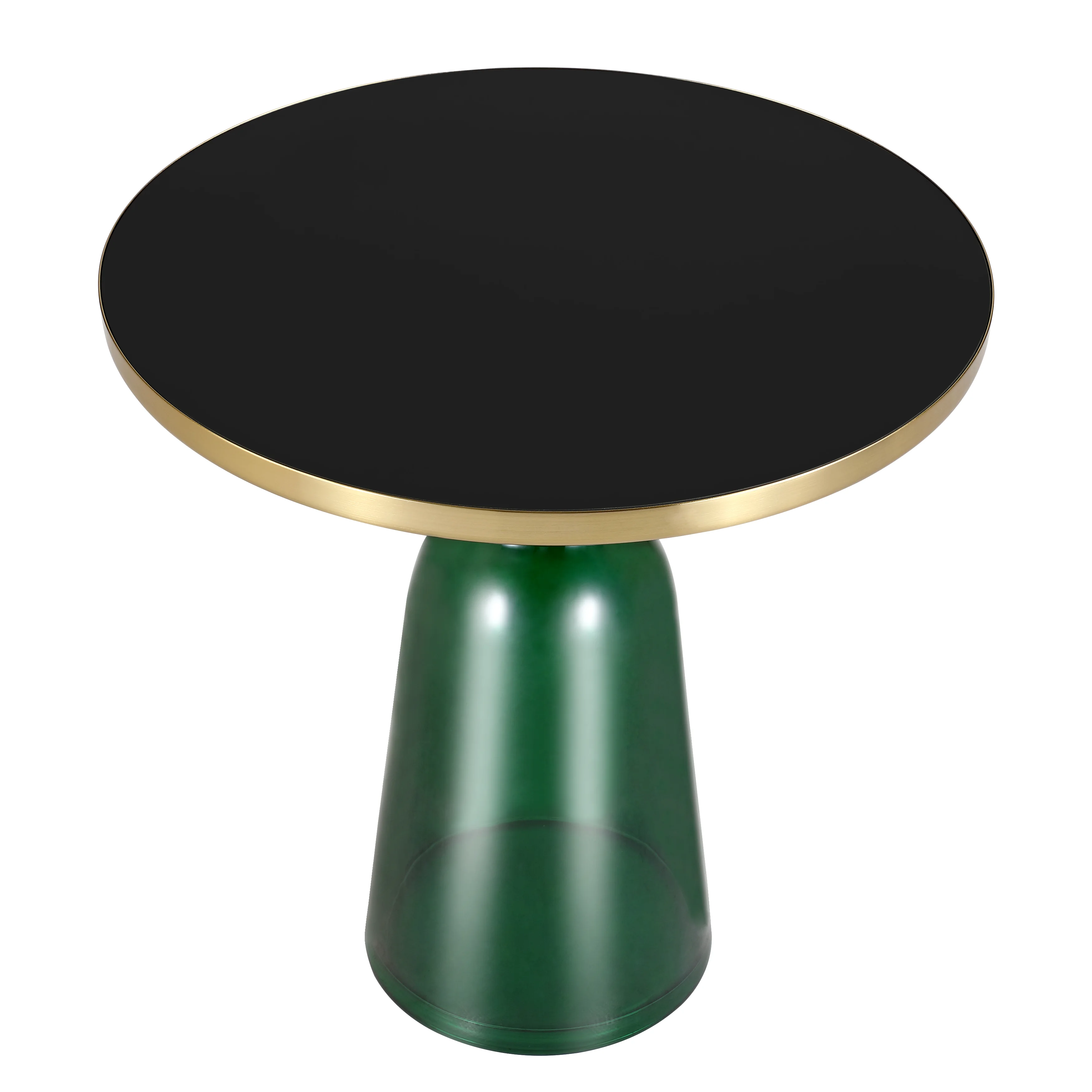 Tully Collection Glass side Table Green glass, Gold Rim with Black Glass top