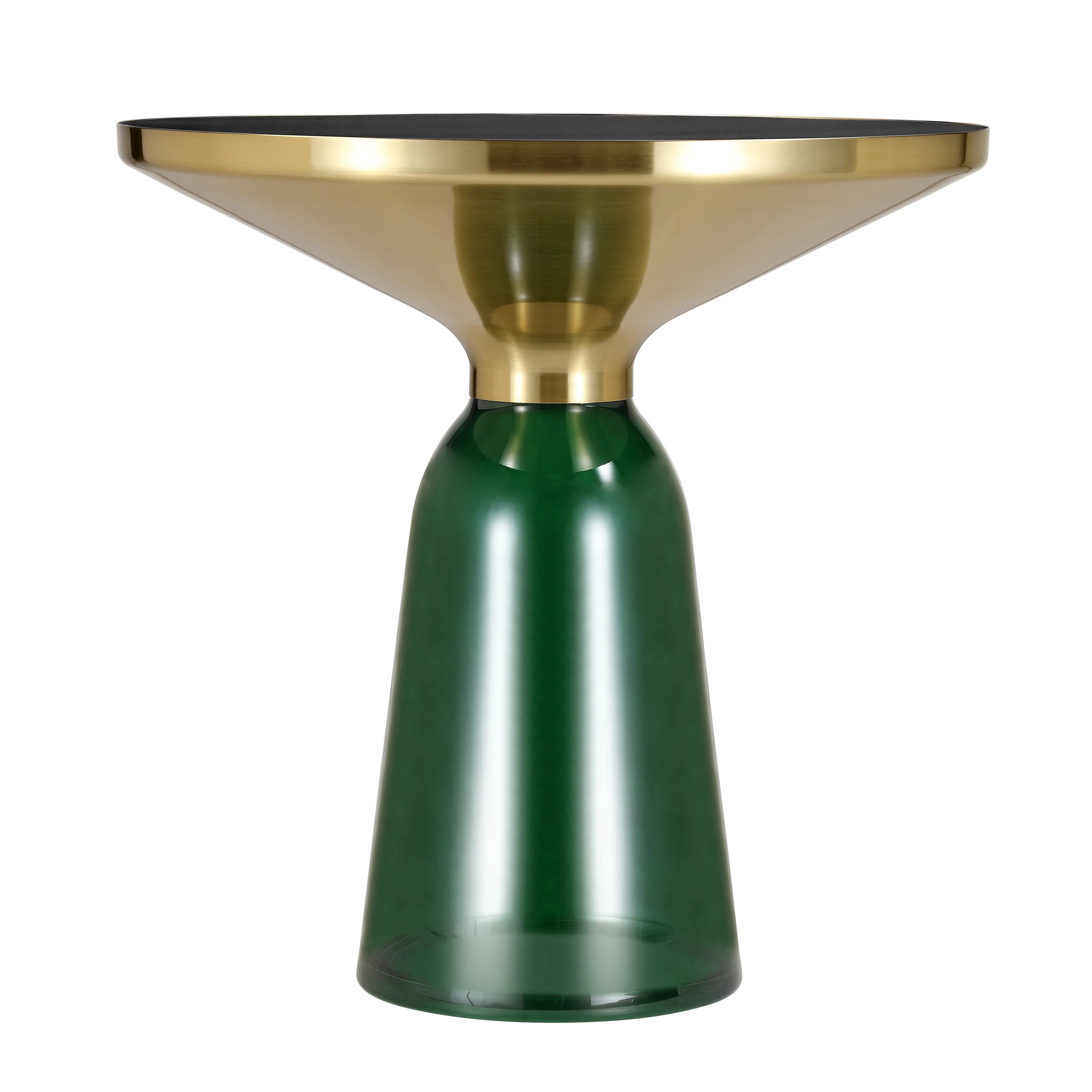Tully Collection Glass side Table Green glass, Gold Rim with Black Glass top