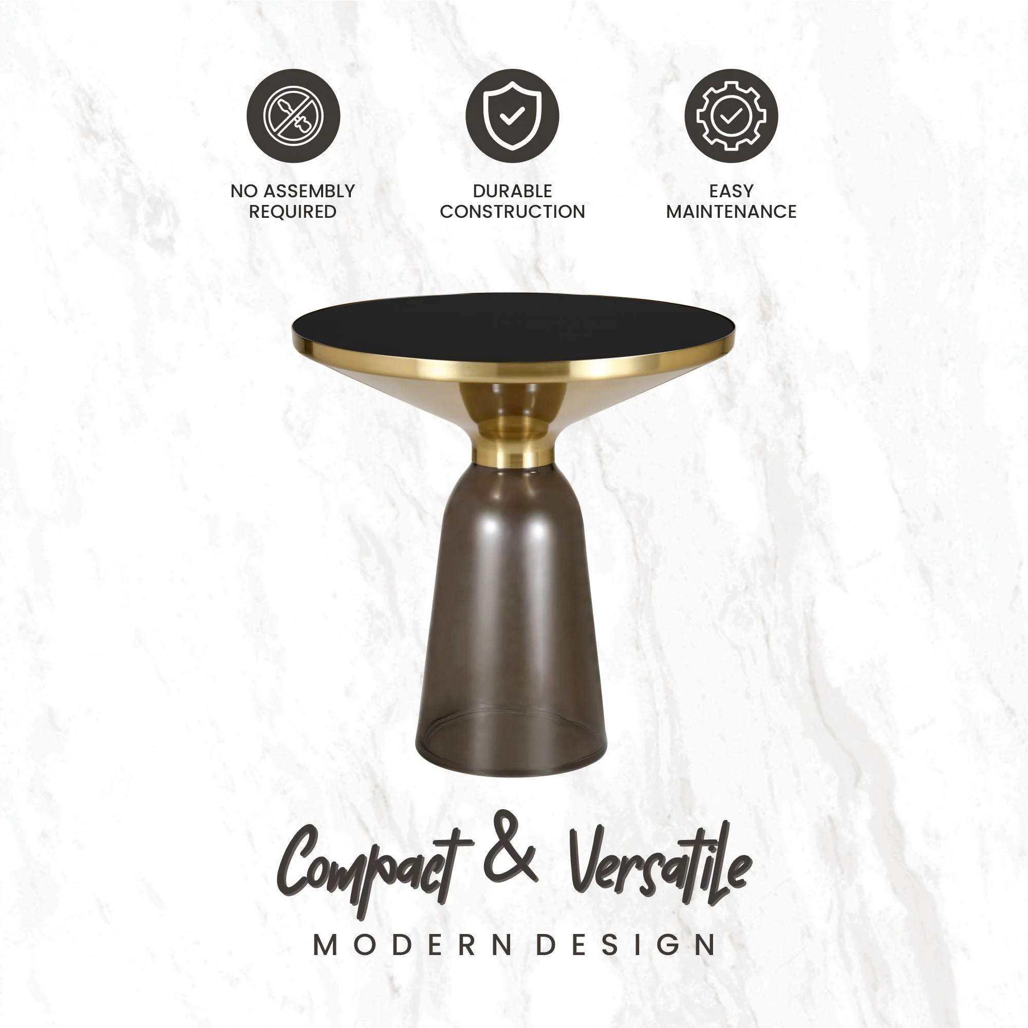 Tully Collection Glass side Table Grey glass, Gold Rim with Black Glass top