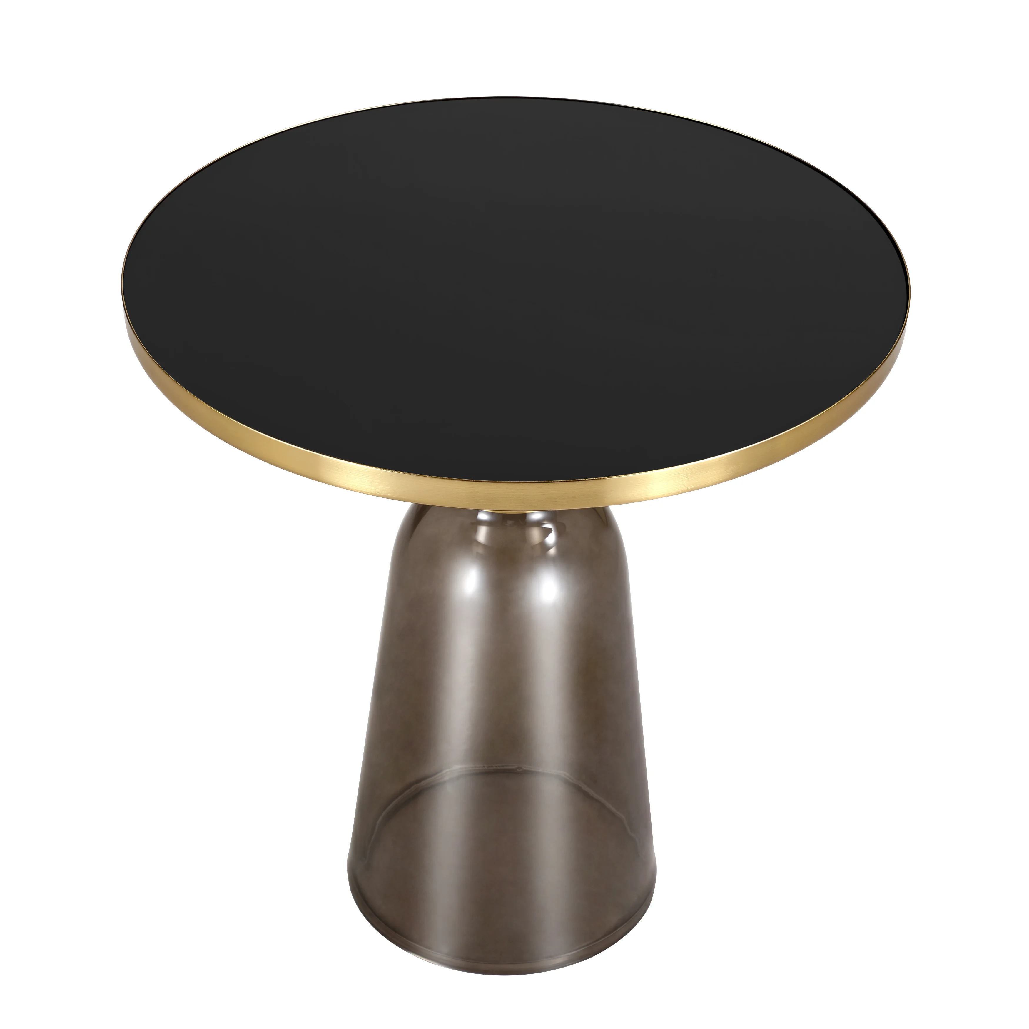 Tully Collection Glass side Table Grey glass, Gold Rim with Black Glass top