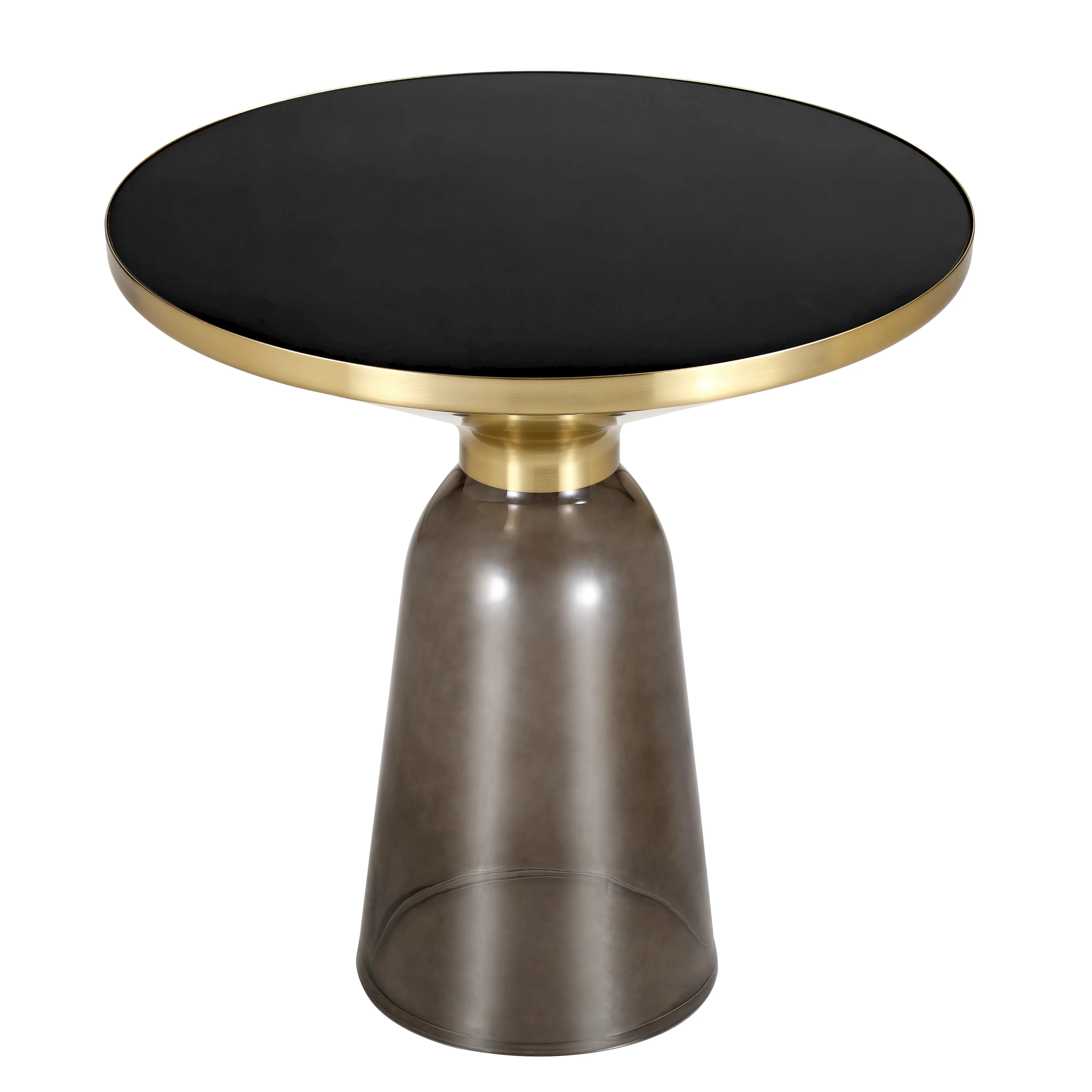 Tully Collection Glass side Table Grey glass, Gold Rim with Black Glass top