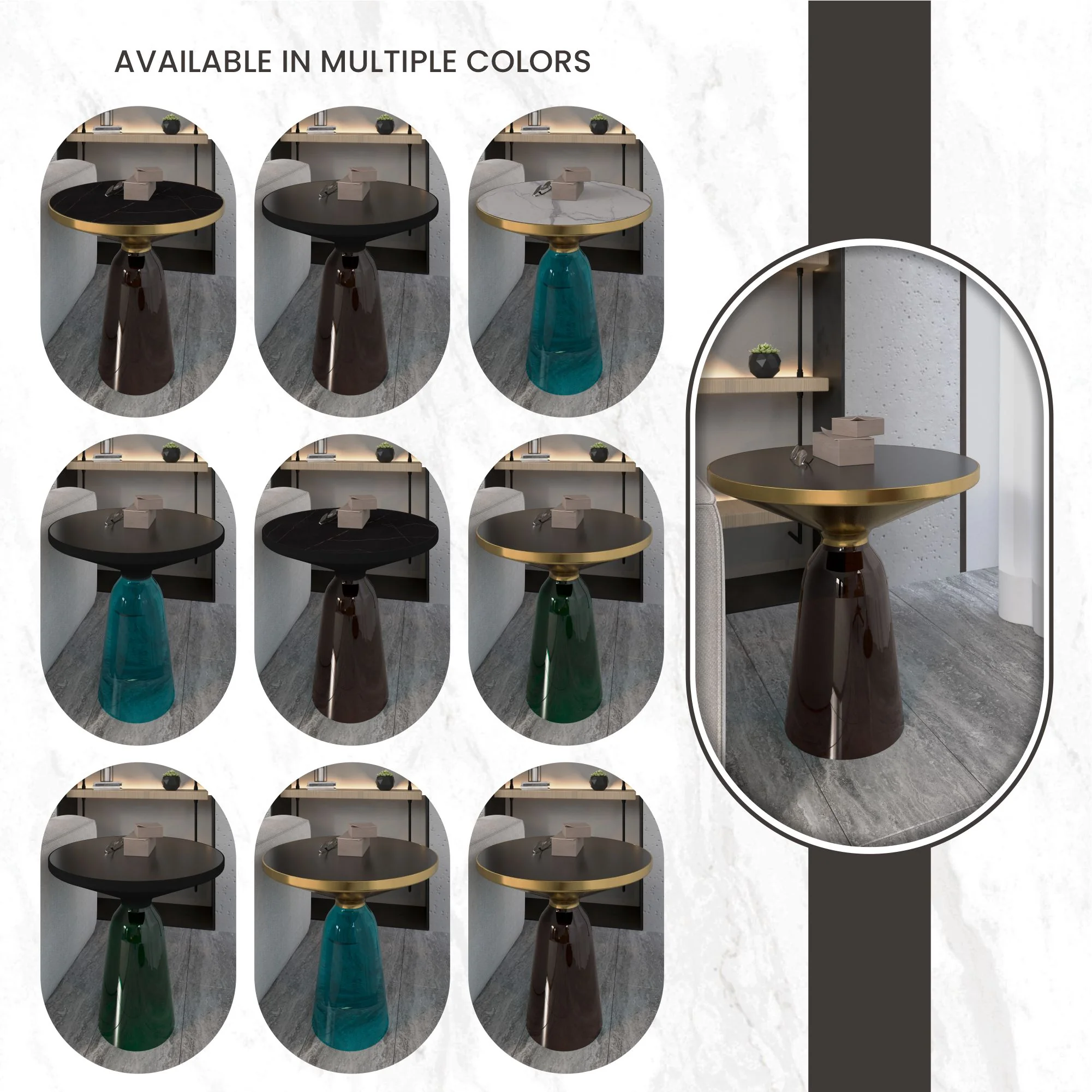 Tully Collection Glass side Table Grey glass, Gold Rim with Black Glass top