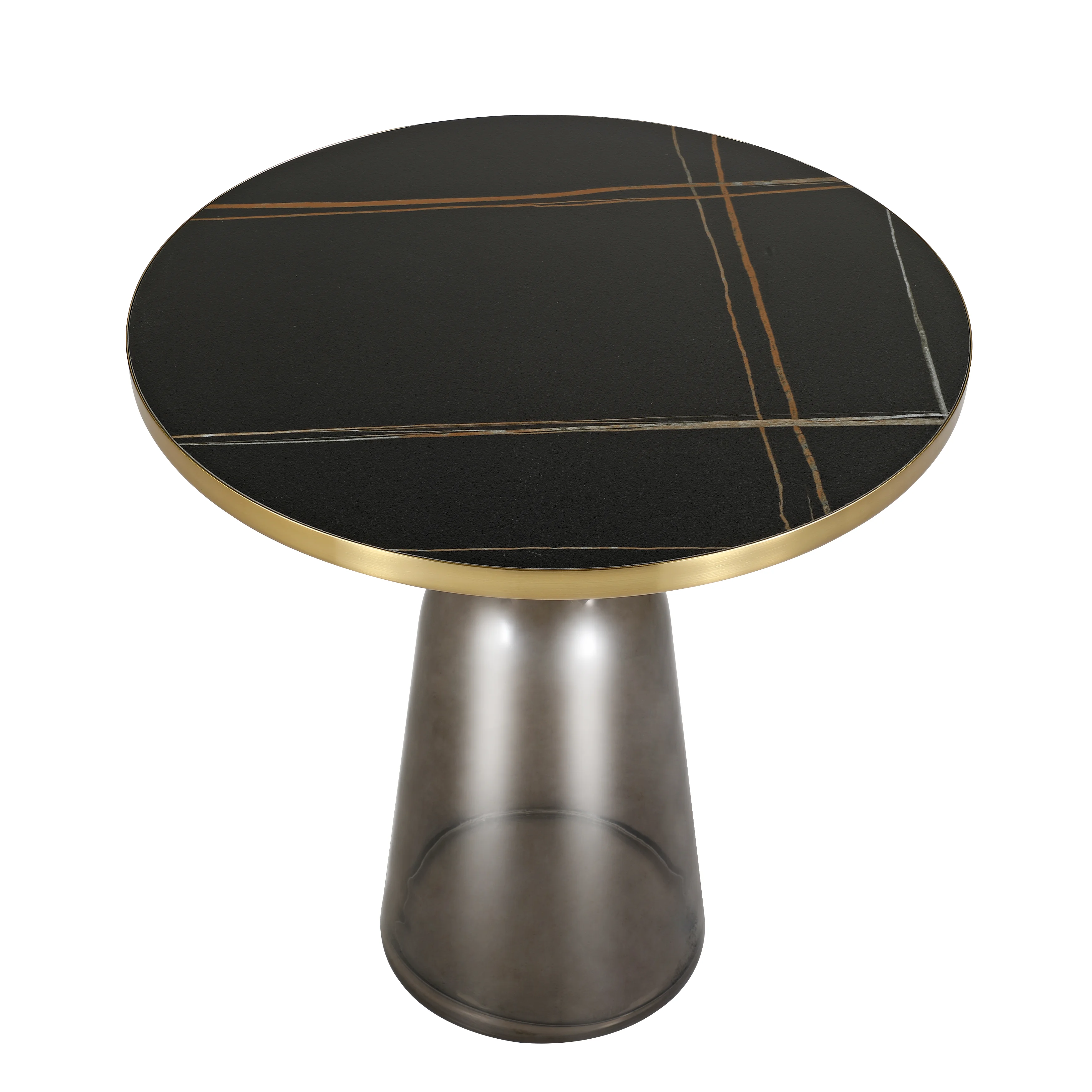 Tully Collection Glass side Table Grey glass, Gold Rim with Black Sintered Stone Top