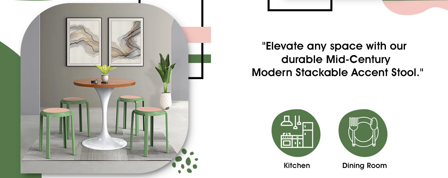 Tresse Series Stackable Round Poly Stool With Wicker Top 13 in Green