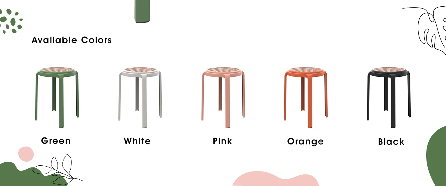 Tresse Series Stackable Round Poly Stool With Wicker Top 13 in Green