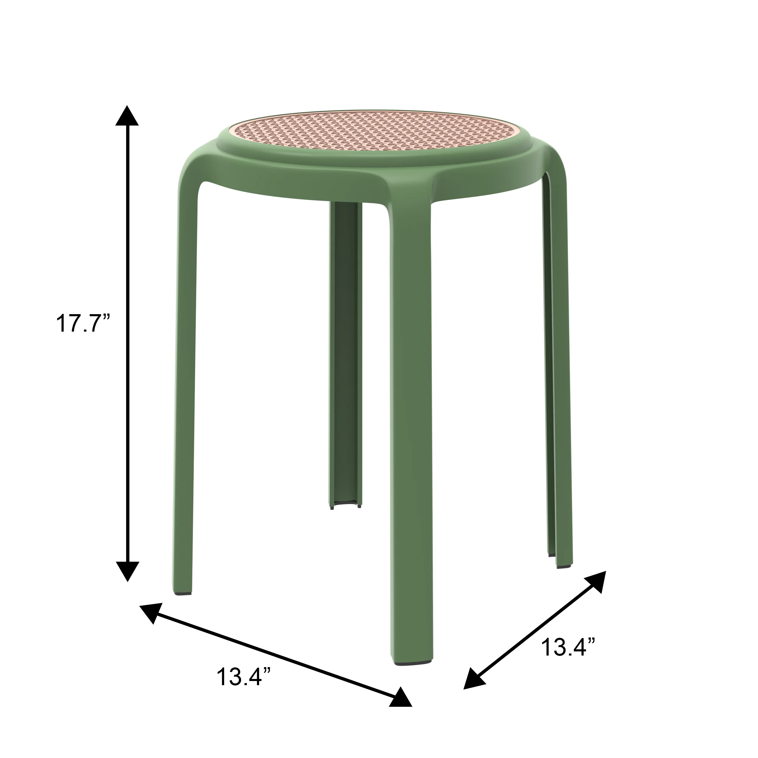 Tresse Series Stackable Round Poly Stool With Wicker Top 13 in Green