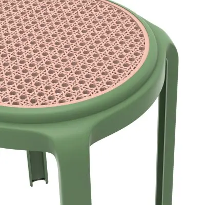 Tresse Series Stackable Round Poly Stool With Wicker Top 13 in Green