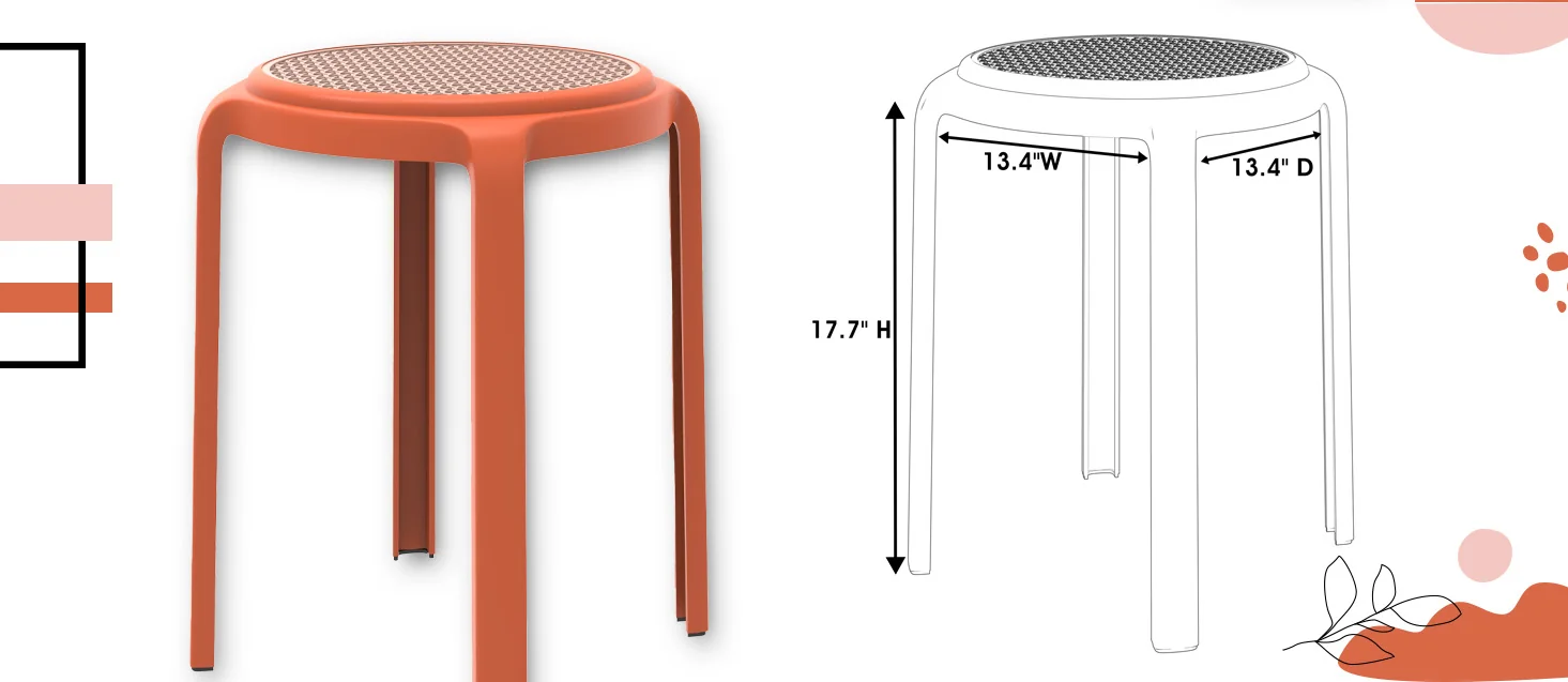 Tresse Series Stackable Round Poly Stool With Wicker Top 13 in Orange