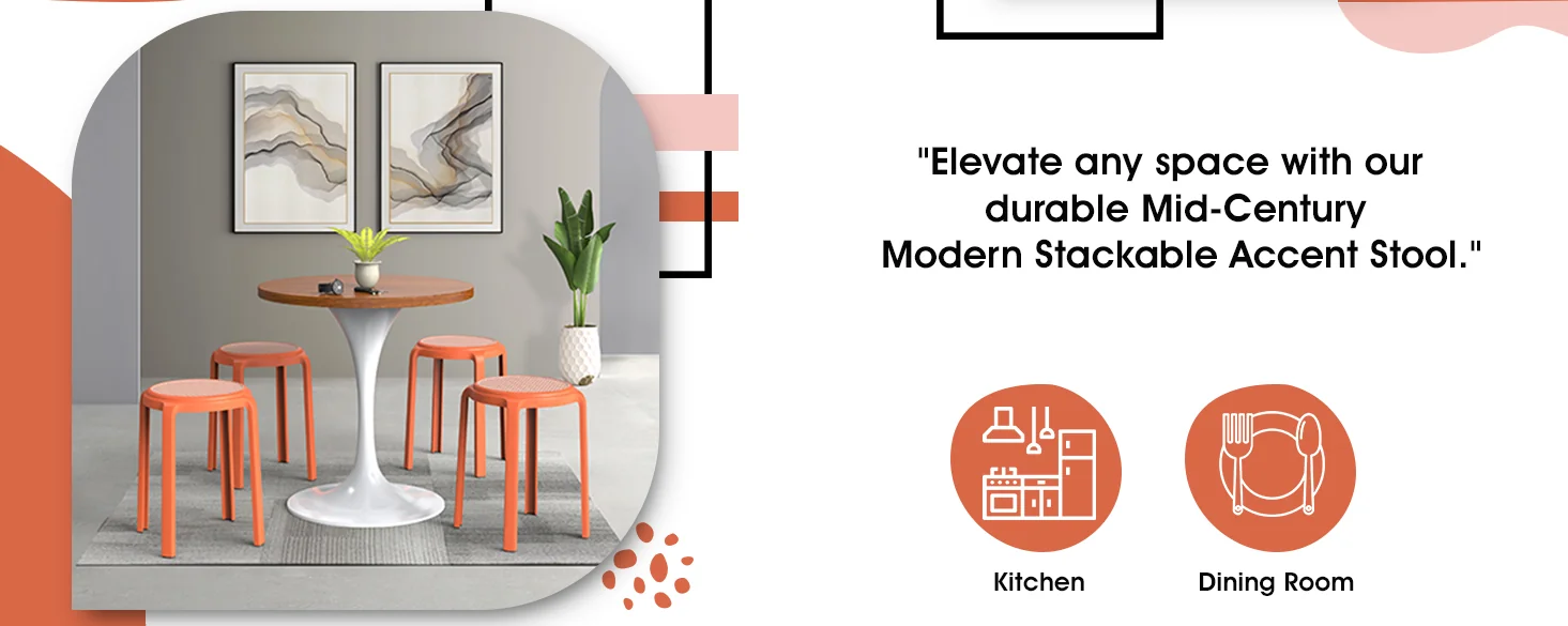 Tresse Series Stackable Round Poly Stool With Wicker Top 13 in Orange