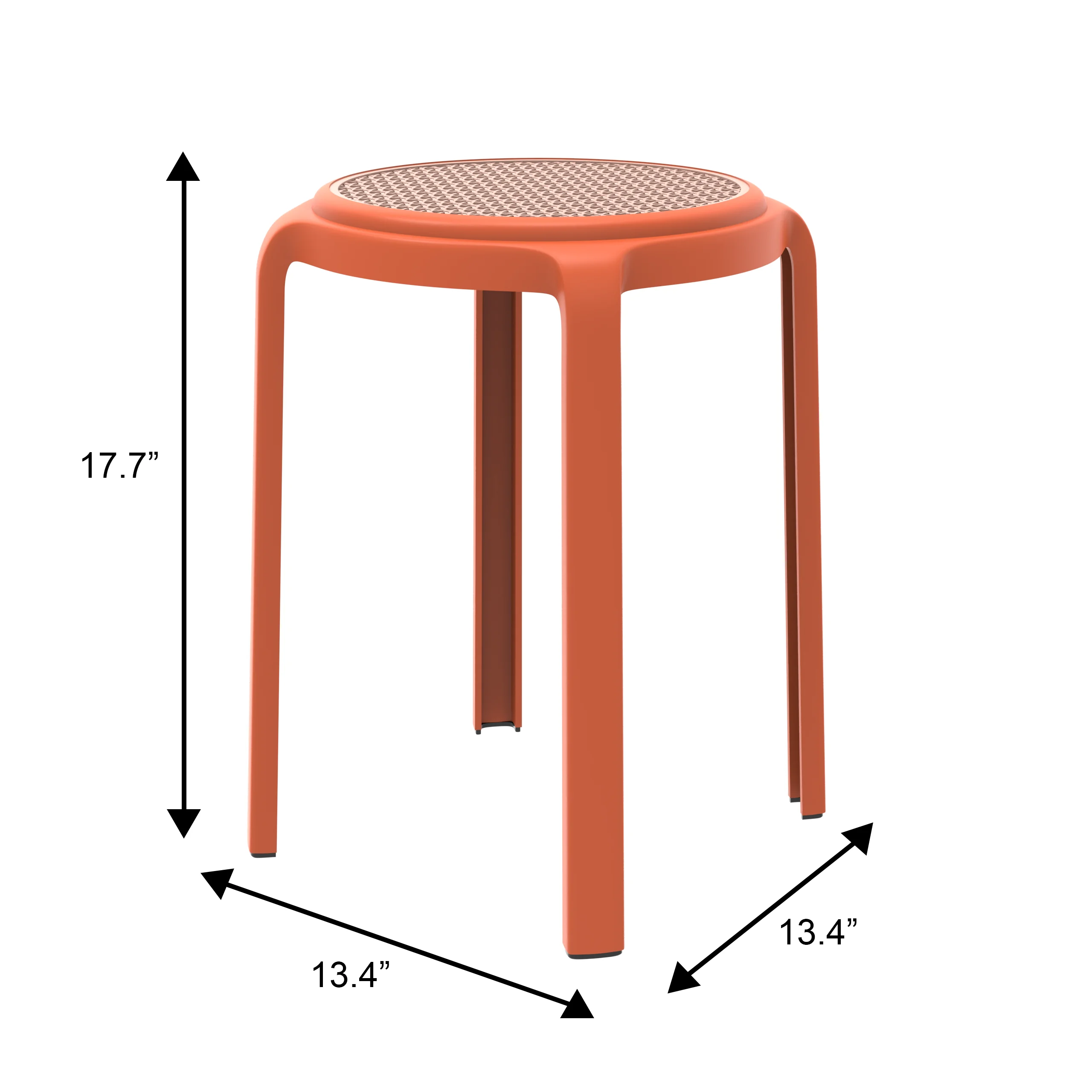 Tresse Series Stackable Round Poly Stool With Wicker Top 13 in Orange