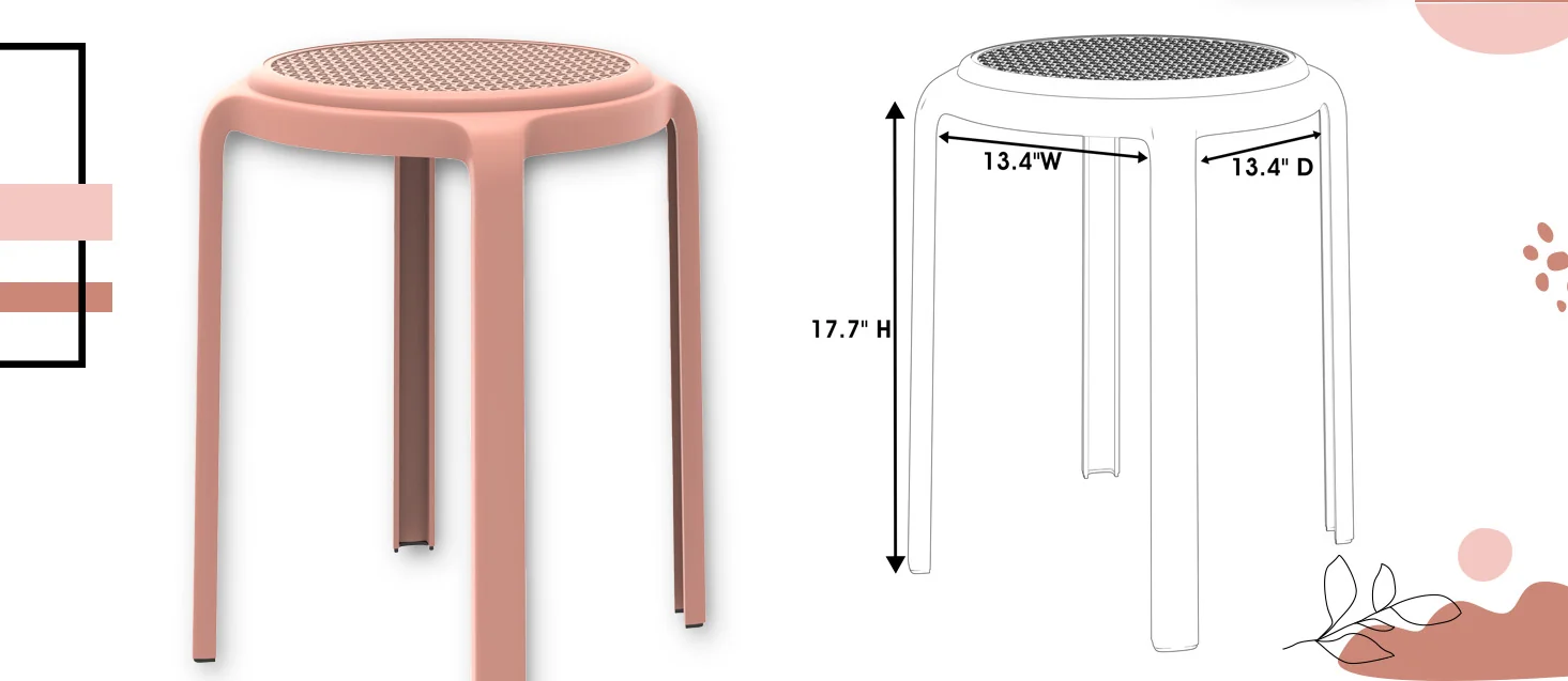 Tresse Series Stackable Round Poly Stool With Wicker Top 13 in Pink