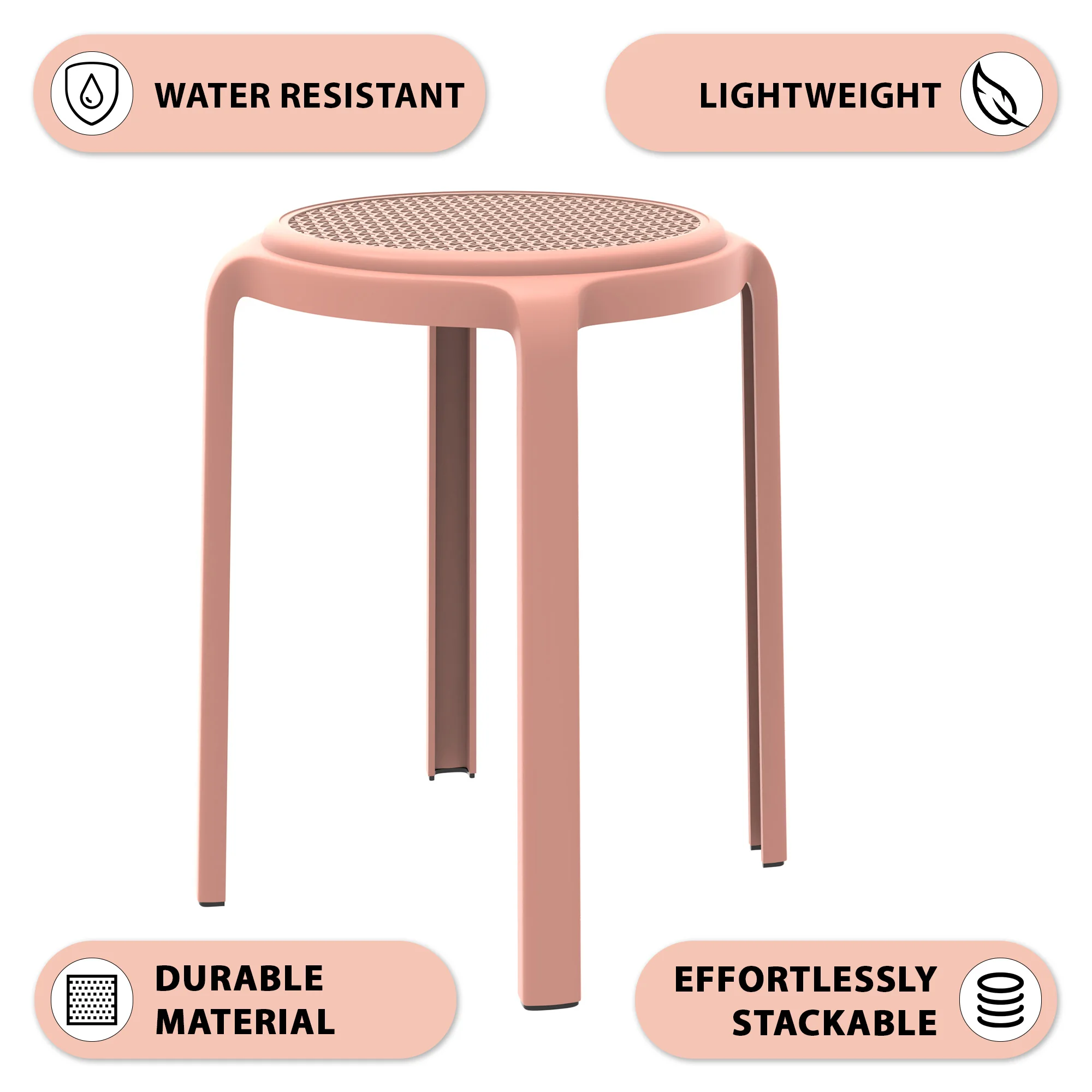 Tresse Series Stackable Round Poly Stool With Wicker Top 13 in Pink