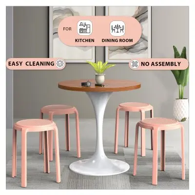 Tresse Series Stackable Round Poly Stool With Wicker Top 13 in Pink