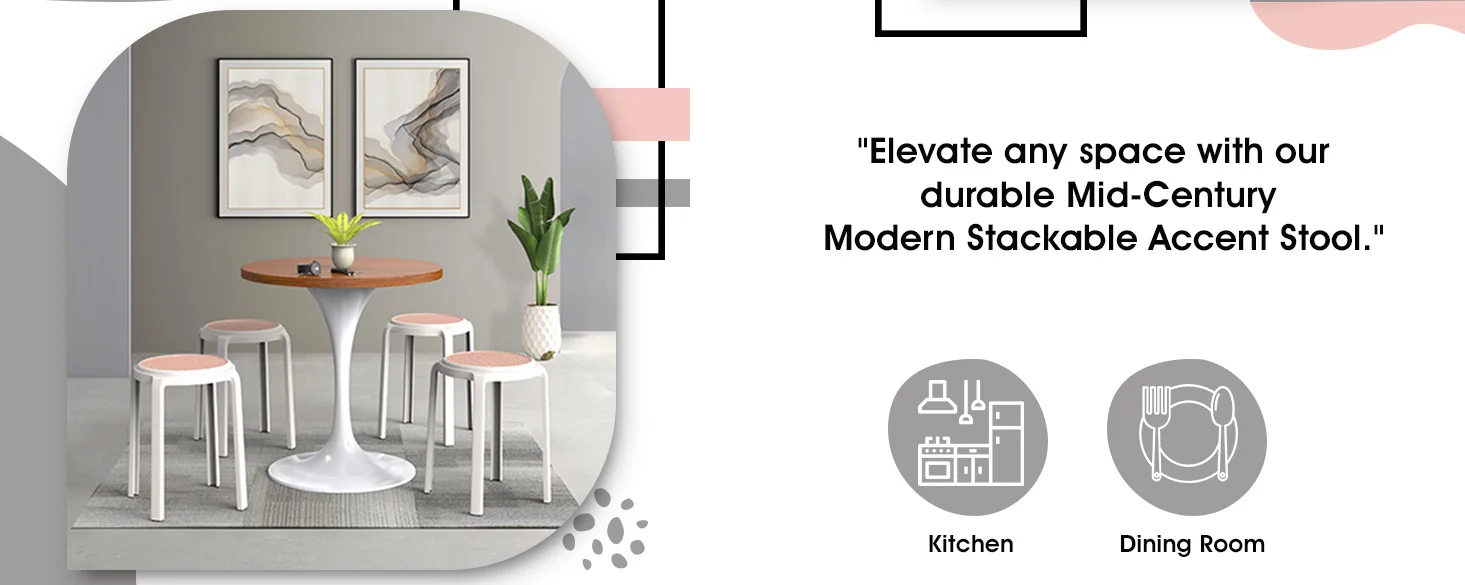 Tresse Series Stackable Round Poly Stool With Wicker Top 13 in White