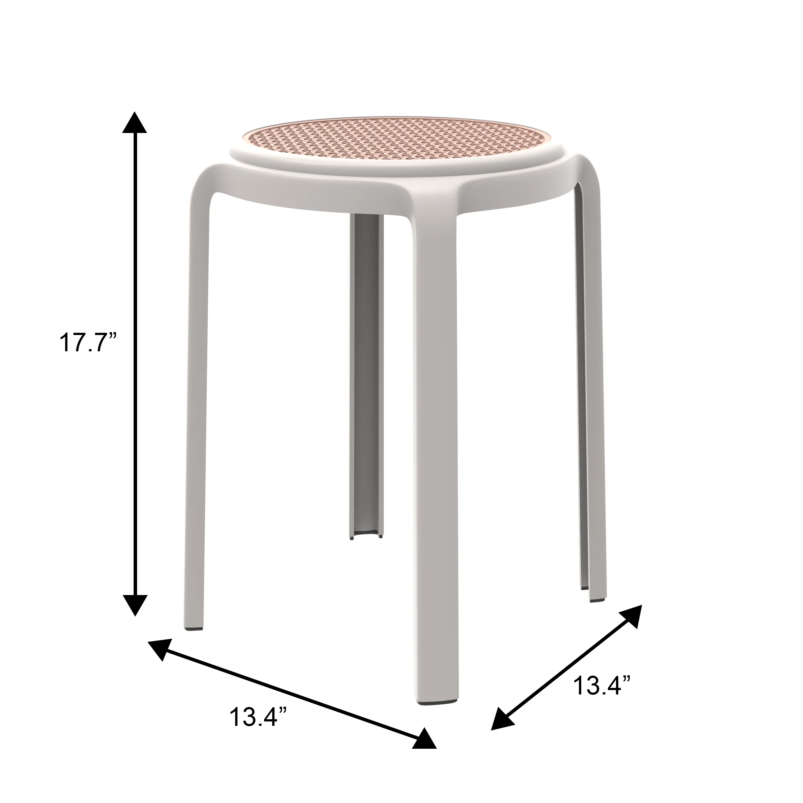 Tresse Series Stackable Round Poly Stool With Wicker Top 13 in White