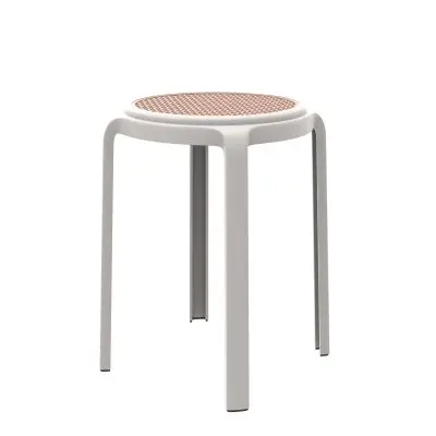 Tresse Series Stackable Round Poly Stool With Wicker Top 13 in White