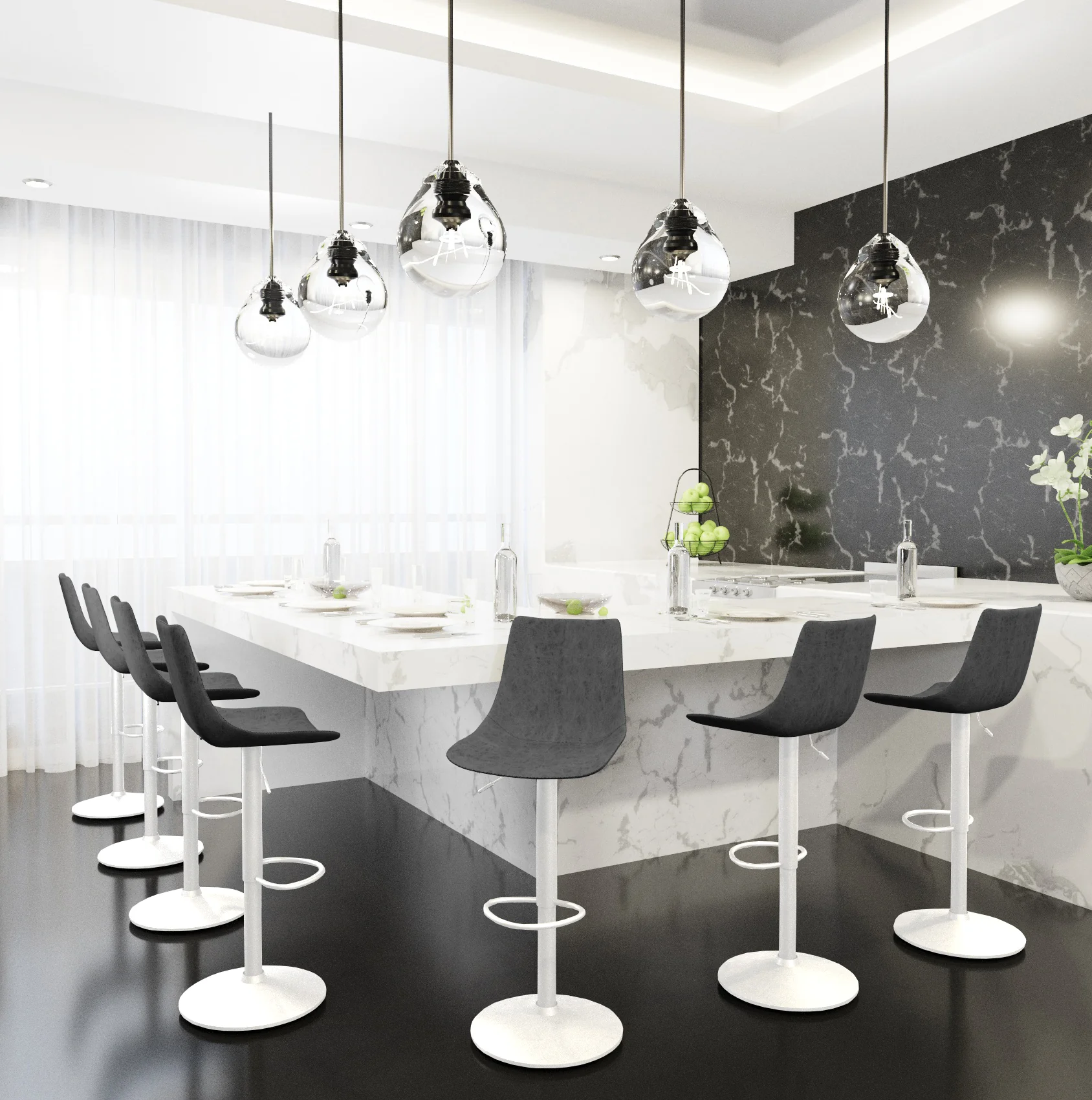 Tilbury - Bar stool - White Base with Charcoal Black Seat Set of 2