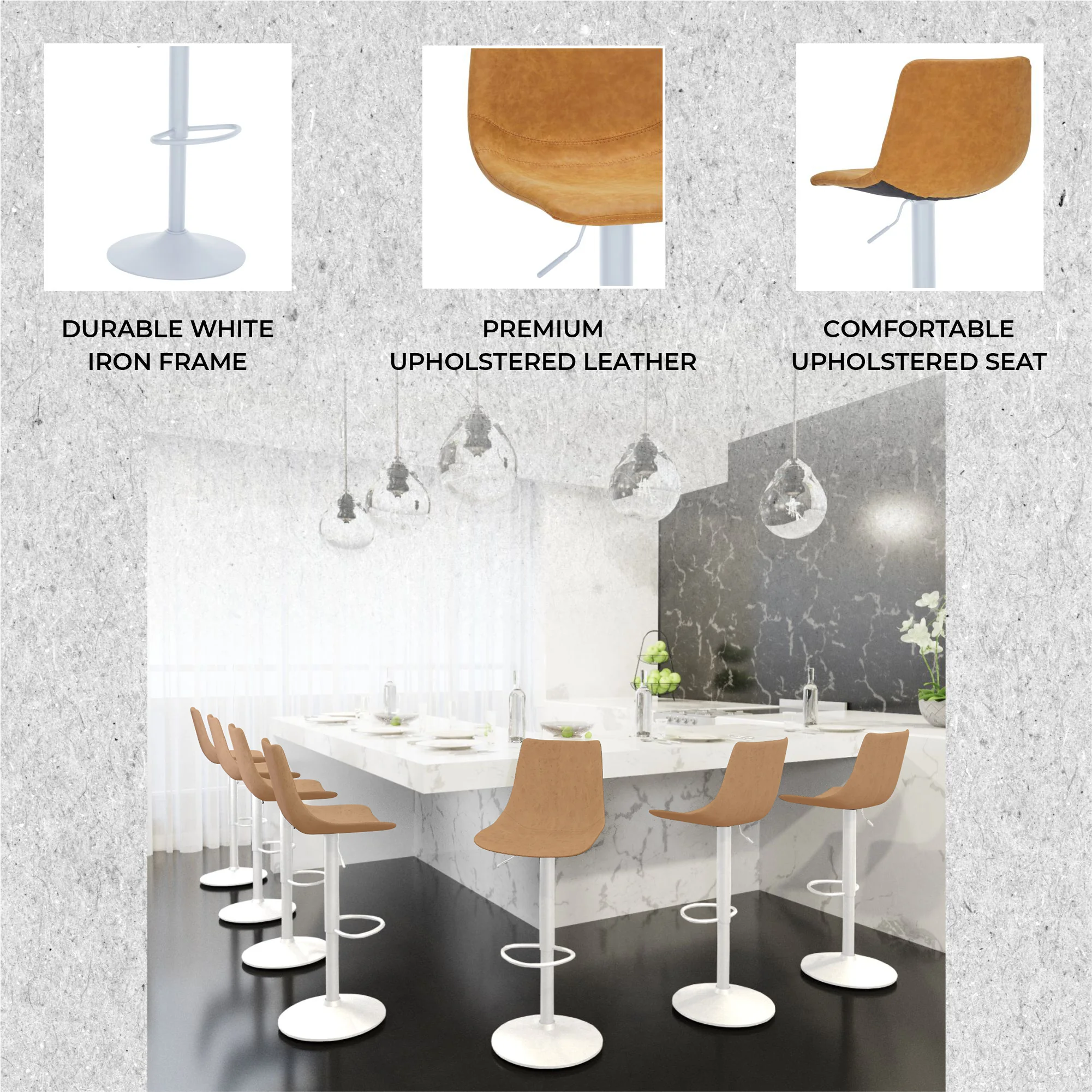 Tilbury - Bar stool White Base- Light Brown