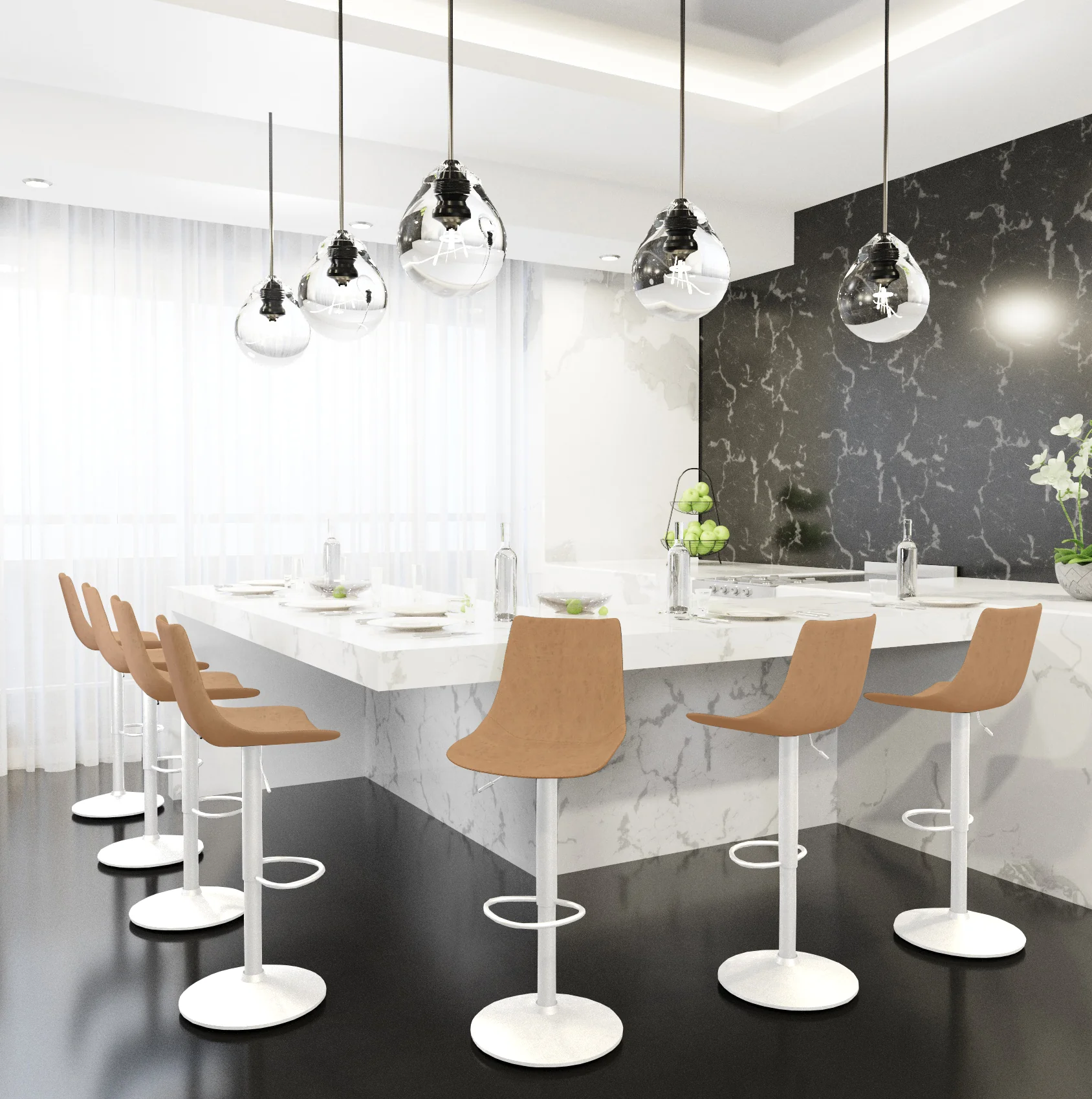 Tilbury - Bar stool White Base- Light Brown Set of 2