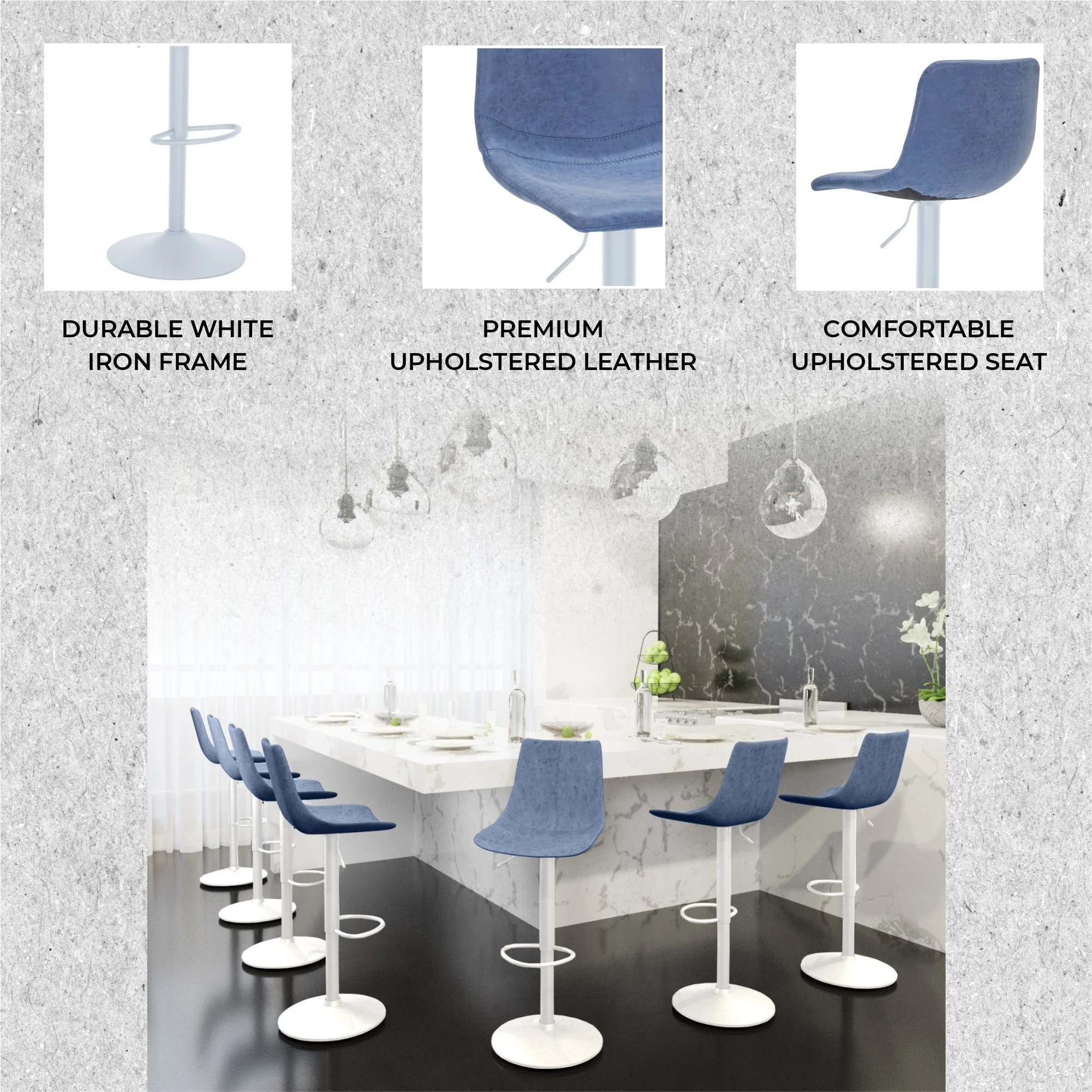 Tilbury - Bar stool -White Base- Peacock Blue
