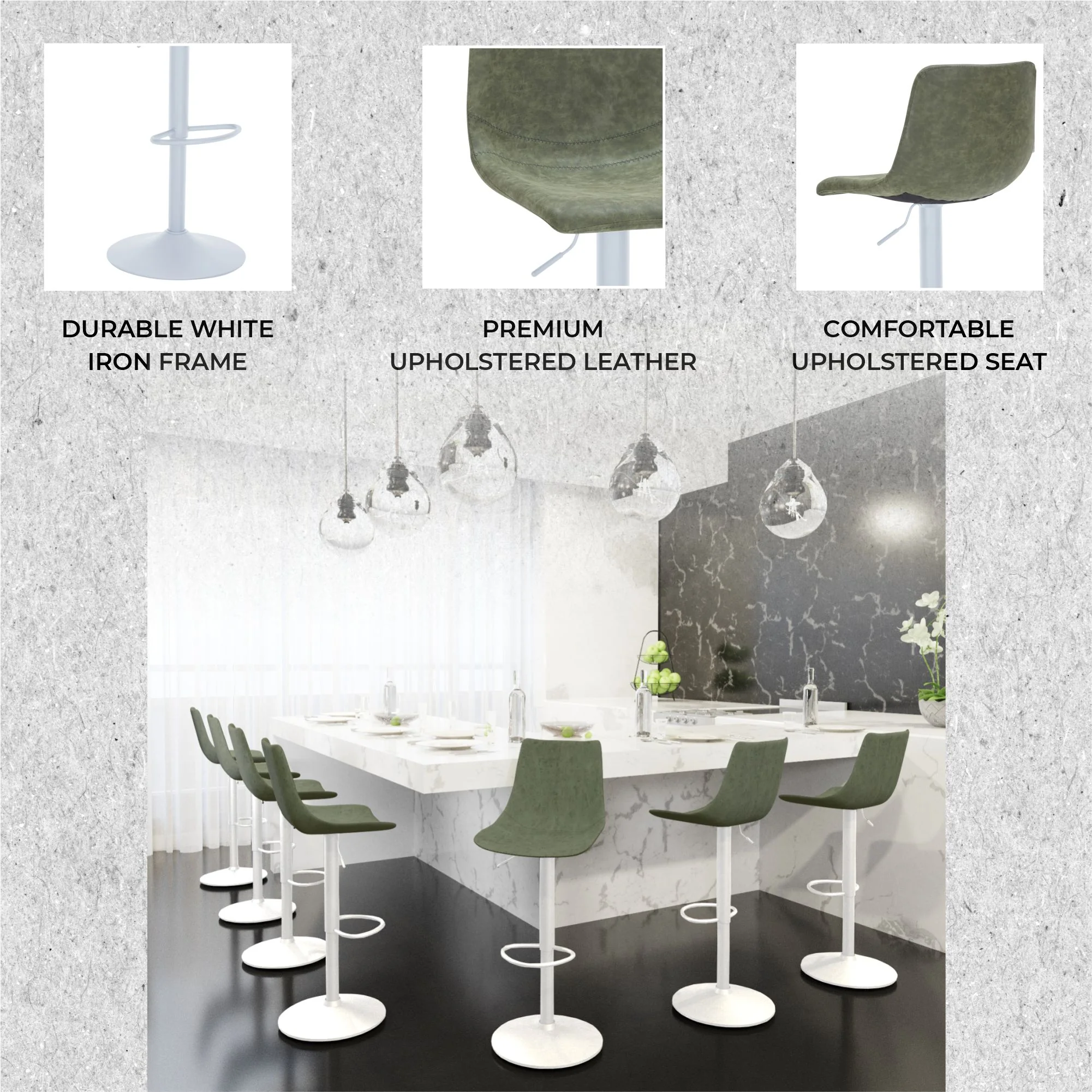 Tilbury - Bar stool - White Base-Olive Green Set of 2