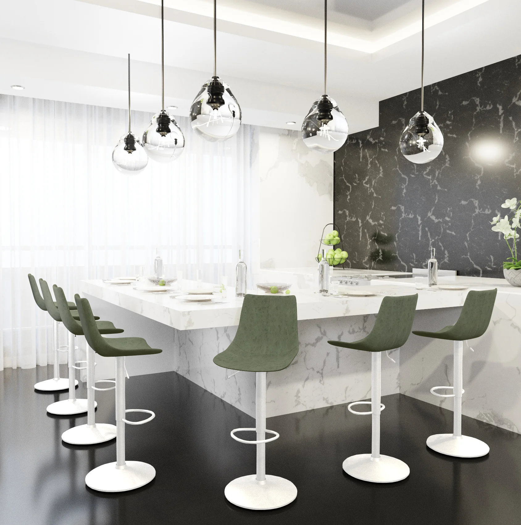 Tilbury - Bar stool - White Base-Olive Green Set of 2