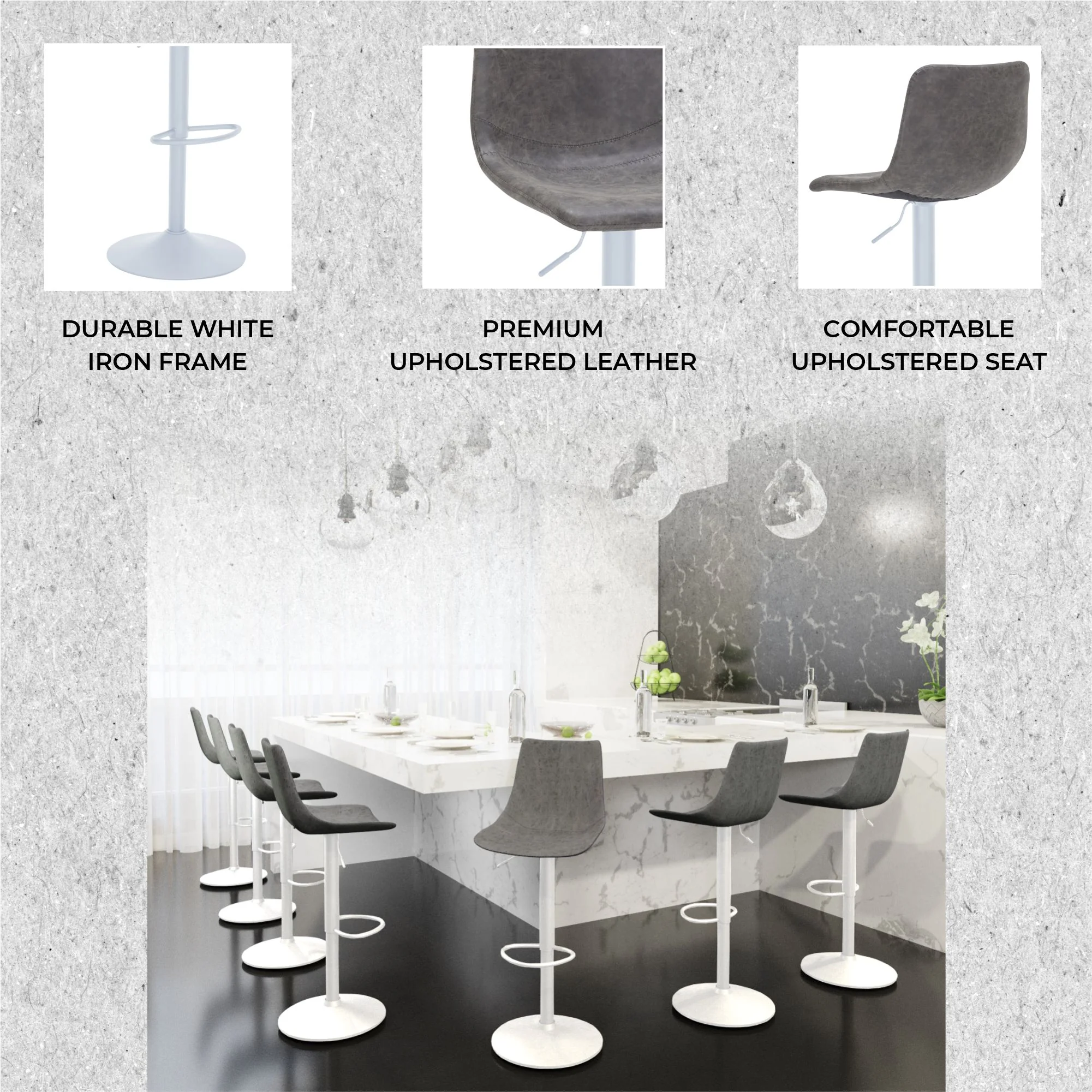 Tilbury - Bar stool - White base- Grey Set of 2