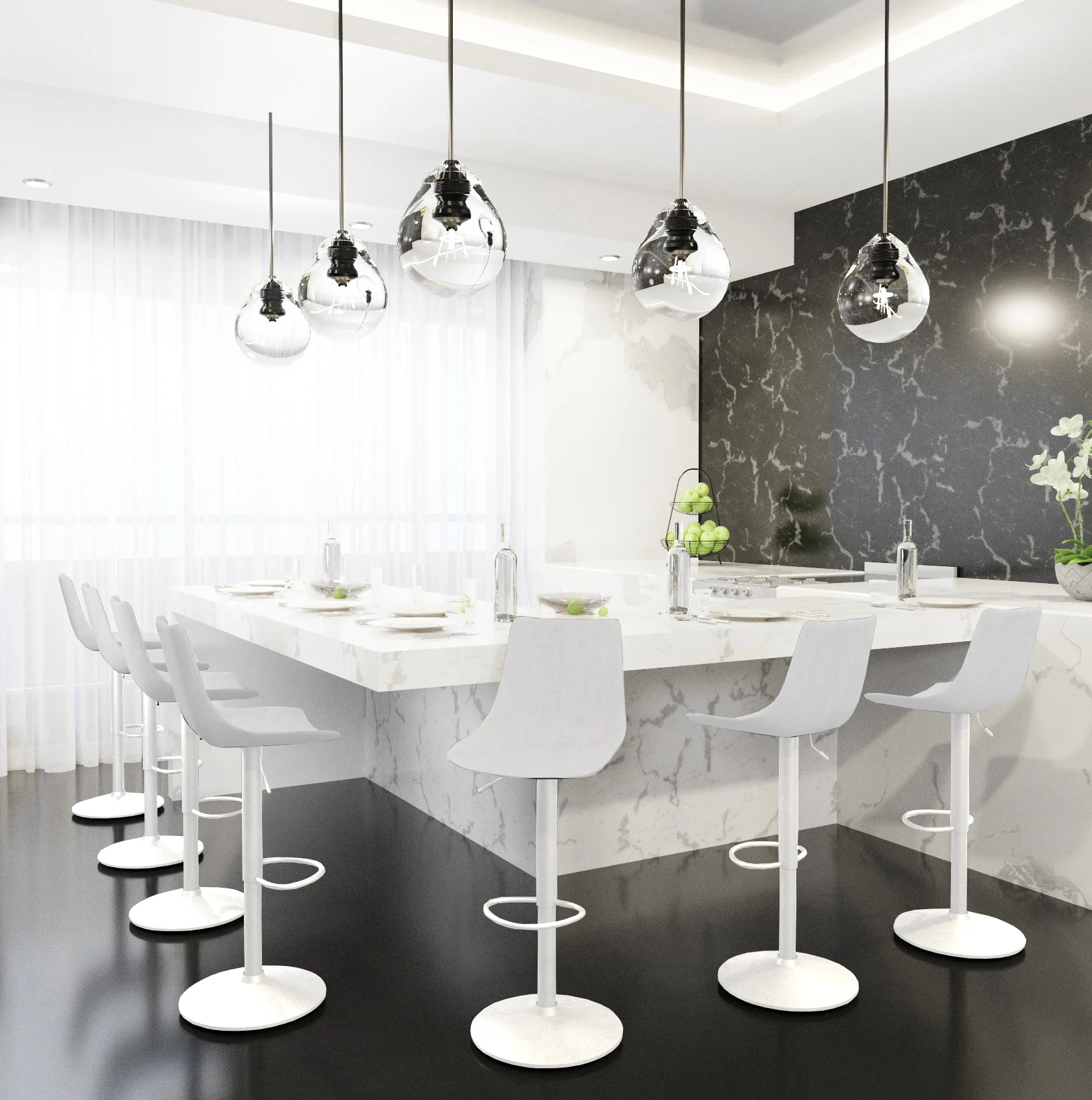 Tilbury - Bar stool -White base- Light Grey Set of 2