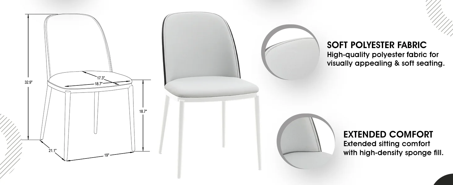 Tule 7-Piece Dining Set in White Steel Frame with 6 Upholstered Seat Dining Chairs and 71" Oval Dining Table with MDF Tabletop in Black/Platinum Blue