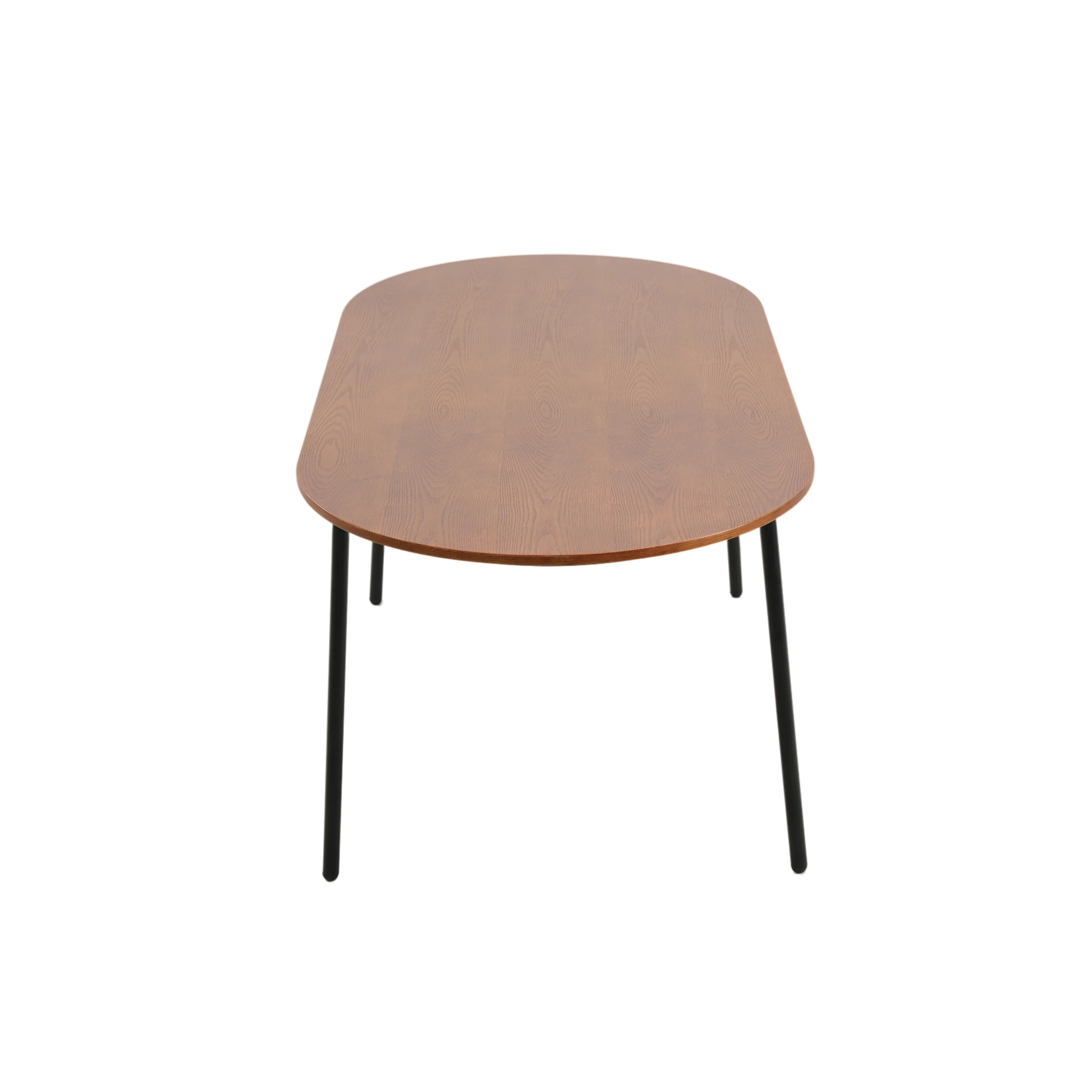 Tule 7-Piece Dining Set in White Steel Frame with 6 Upholstered Seat Dining Chairs and 71" Oval Dining Table with MDF Tabletop in Walnut/White