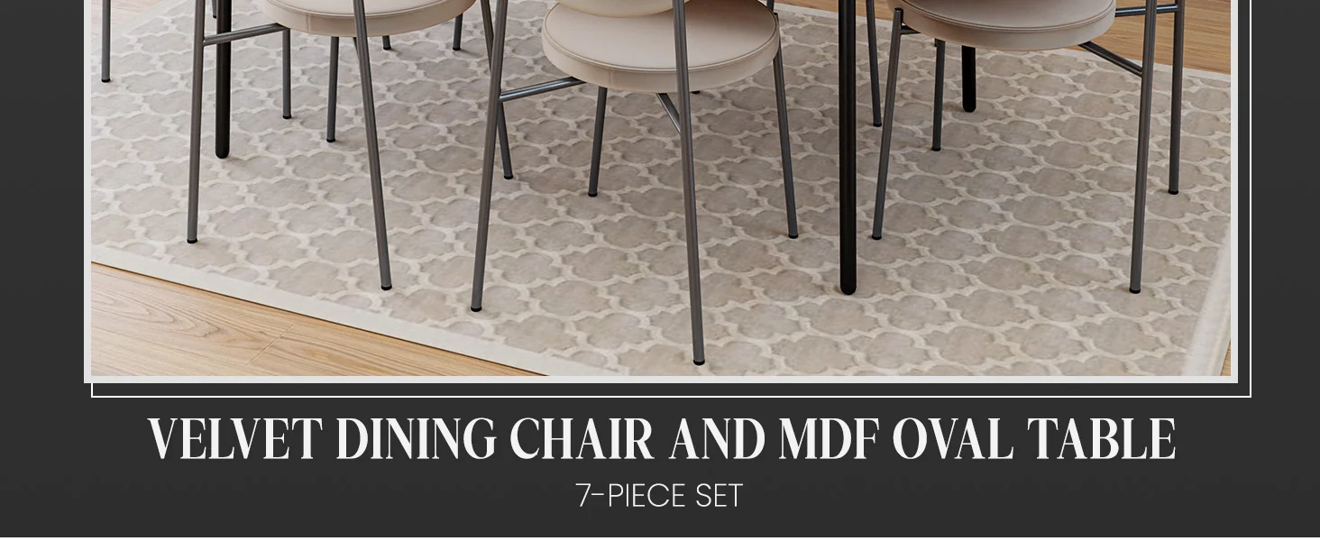 Euston Dining Set, 6 Beige Chairs and Black Table