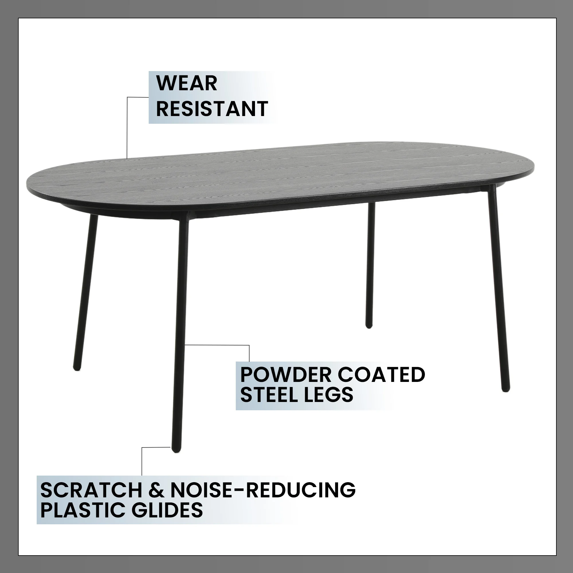 Euston Dining Set, 6 Black Chairs and Black Table