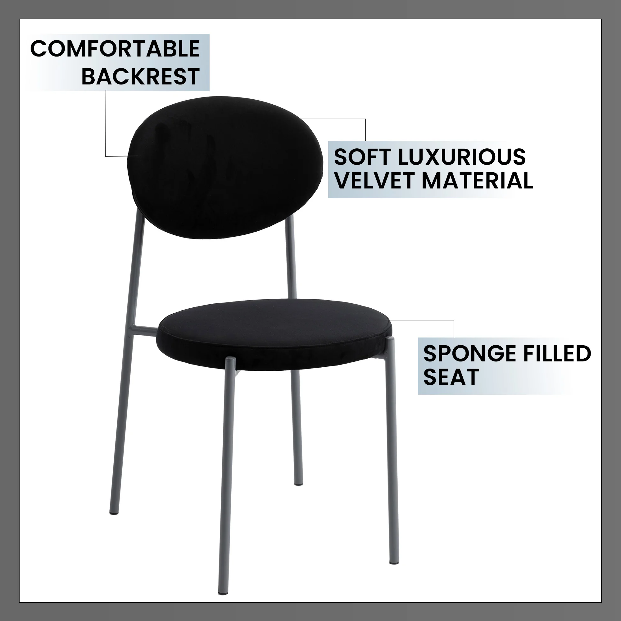 Euston Dining Set, 6 Black Chairs and Black Table