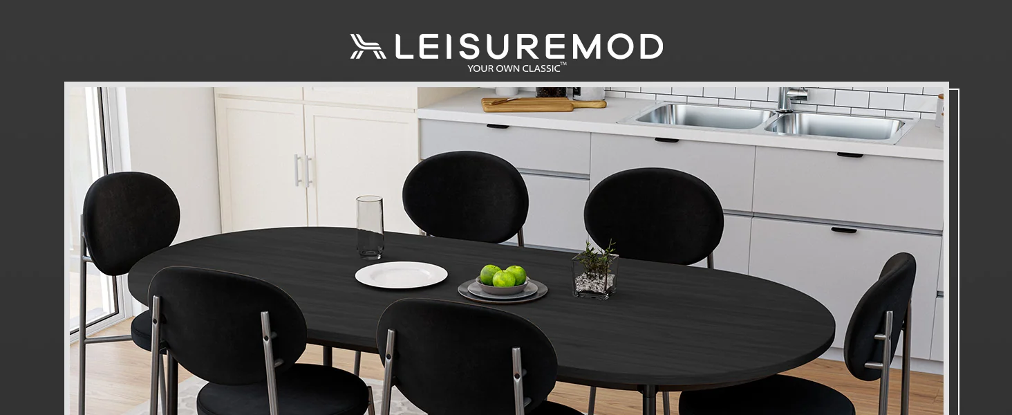 Euston Dining Set, 6 Black Chairs and Black Table