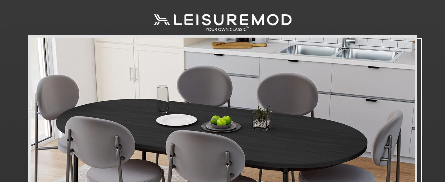 Euston Dining Set, 6 Grey Chairs and Black Table