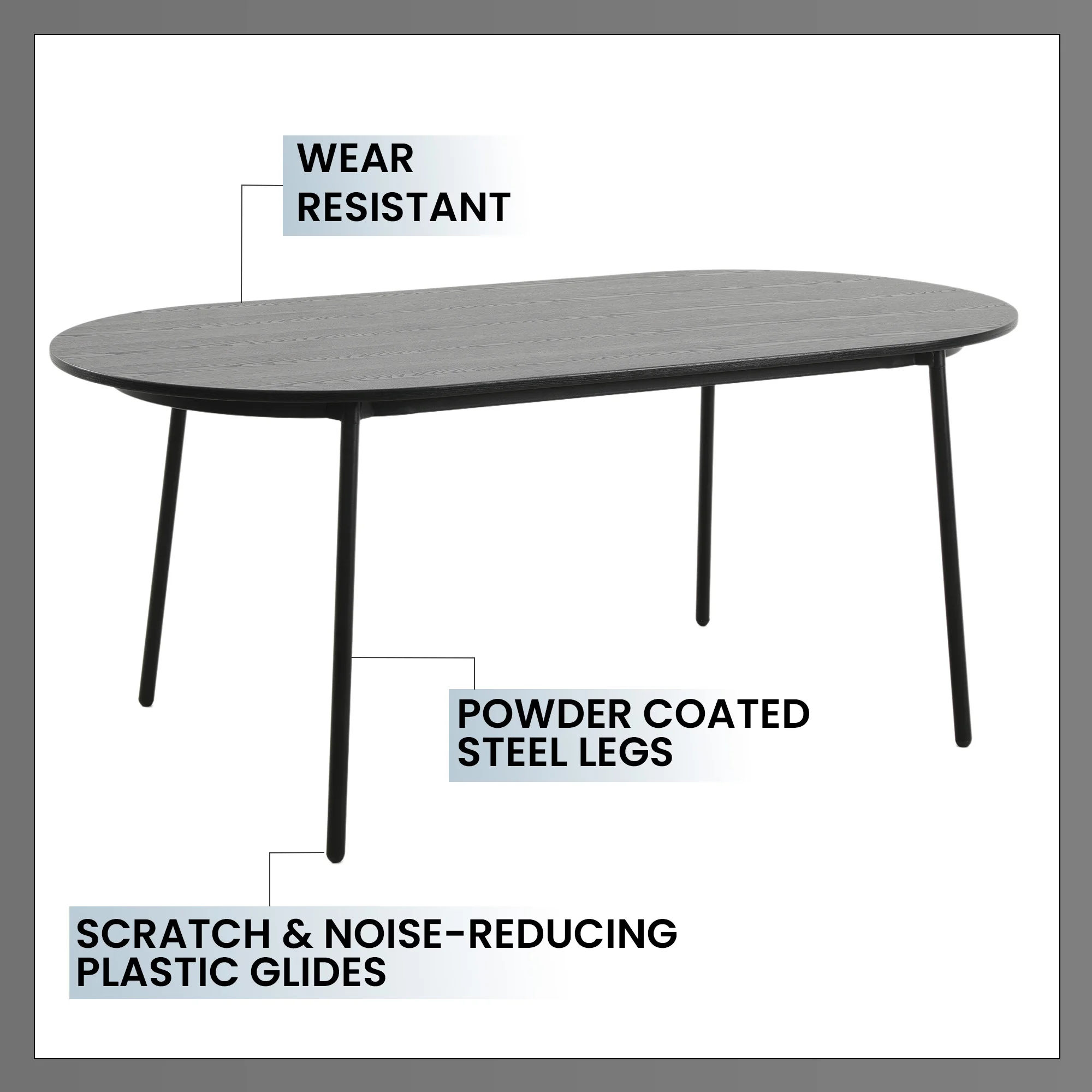 Euston Dining Set, 6 Blue Chairs and Black Table