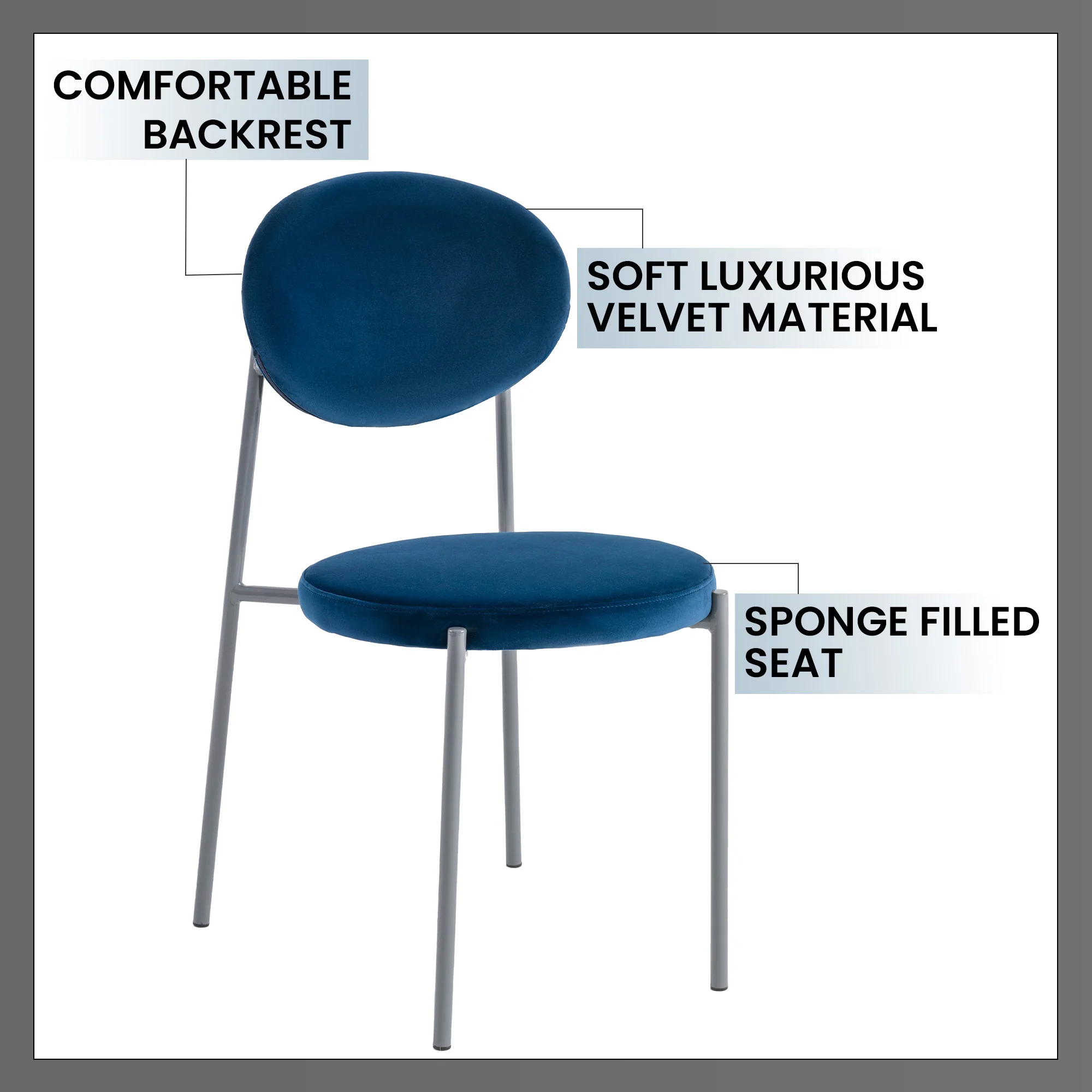 Euston Dining Set, 6 Blue Chairs and Black Table