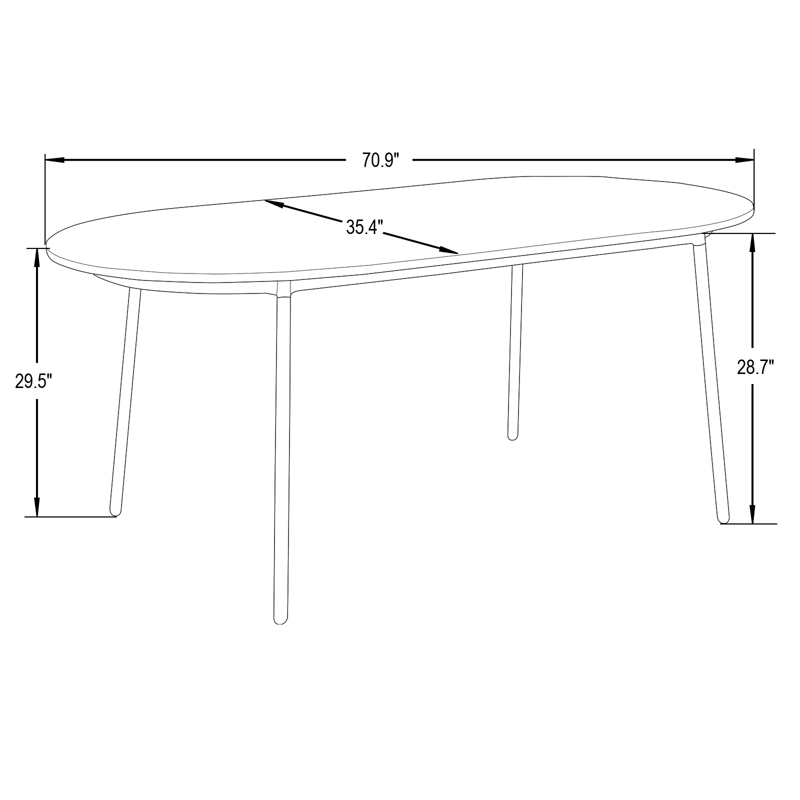 Tule Modern 71" Oval Dining Table with MDF Top and Black Steel Legs in Black