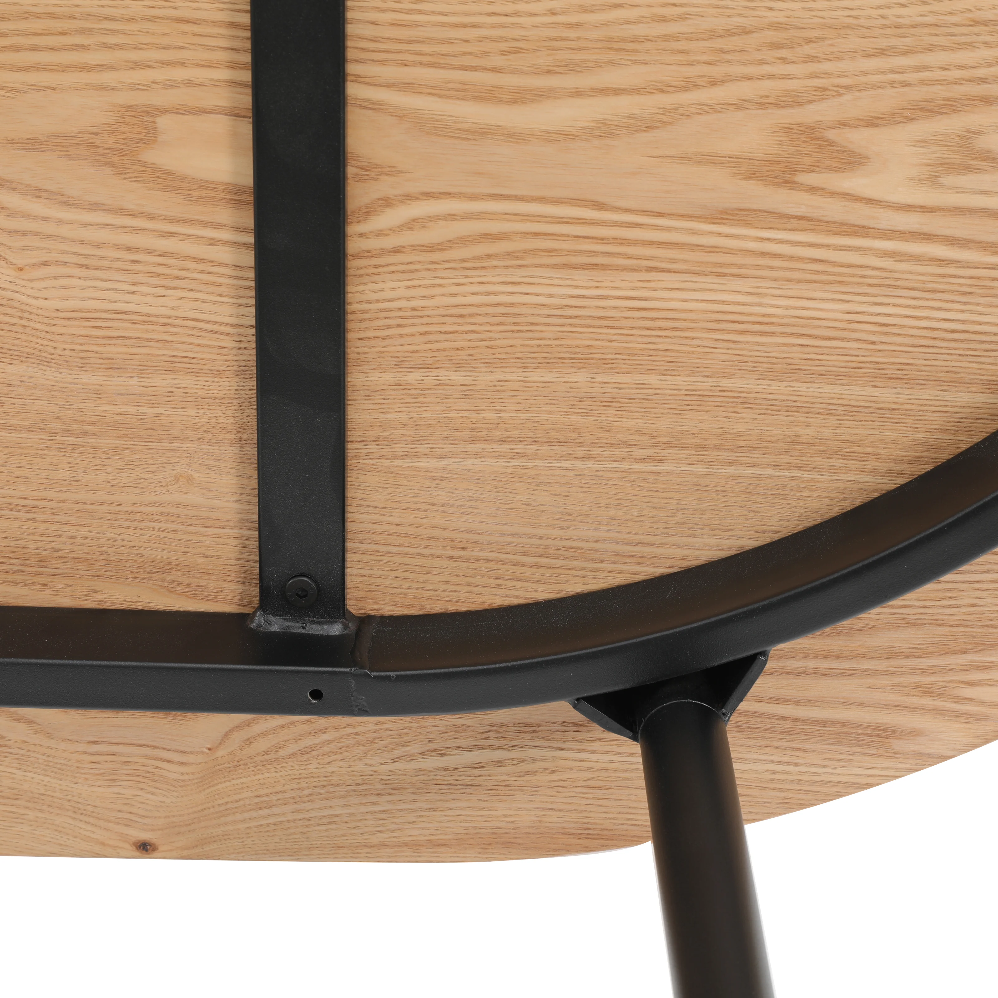 Tule Modern 71" Oval Dining Table with MDF Top and Black Steel Legs in Natural Wood