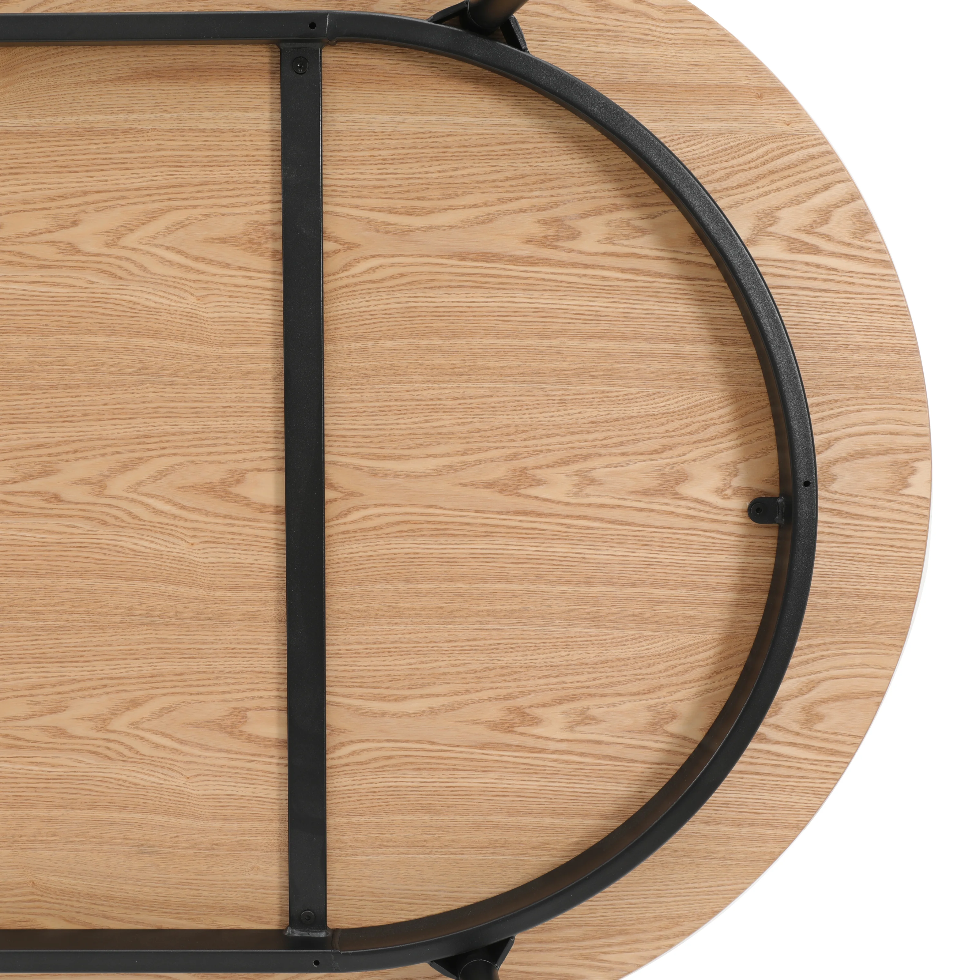 Tule Modern 83" Oval Dining Table with MDF Top and Black Steel Legs in Natural Wood